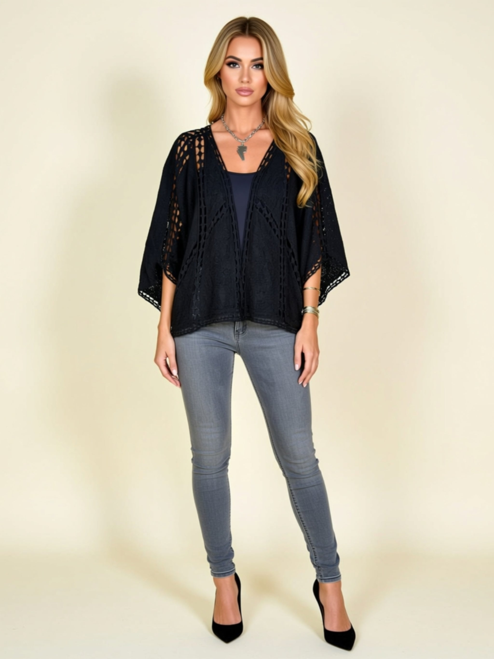 Boho Lace Openwork Kimono Cardigan
