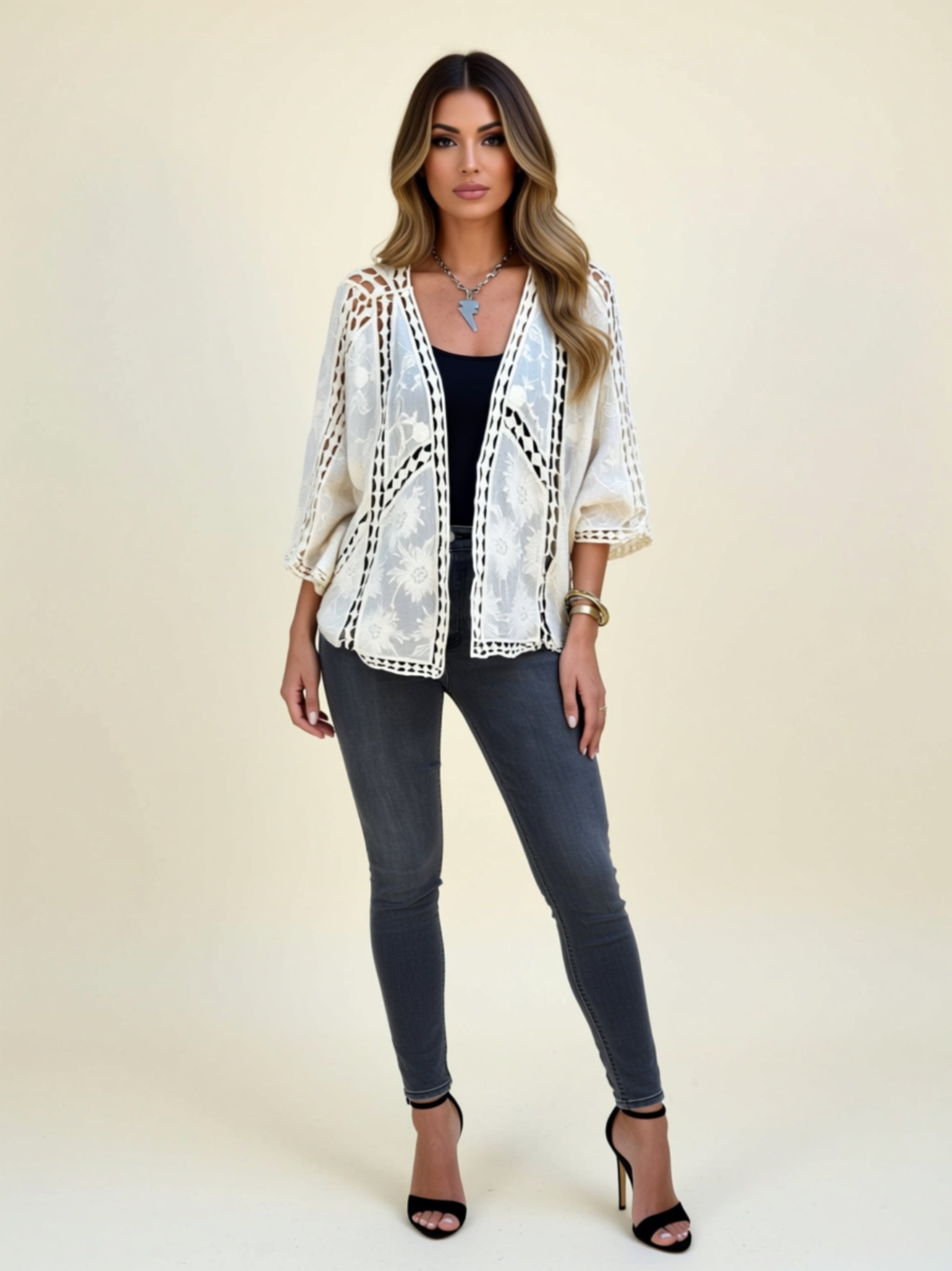 Boho Lace Openwork Kimono Cardigan