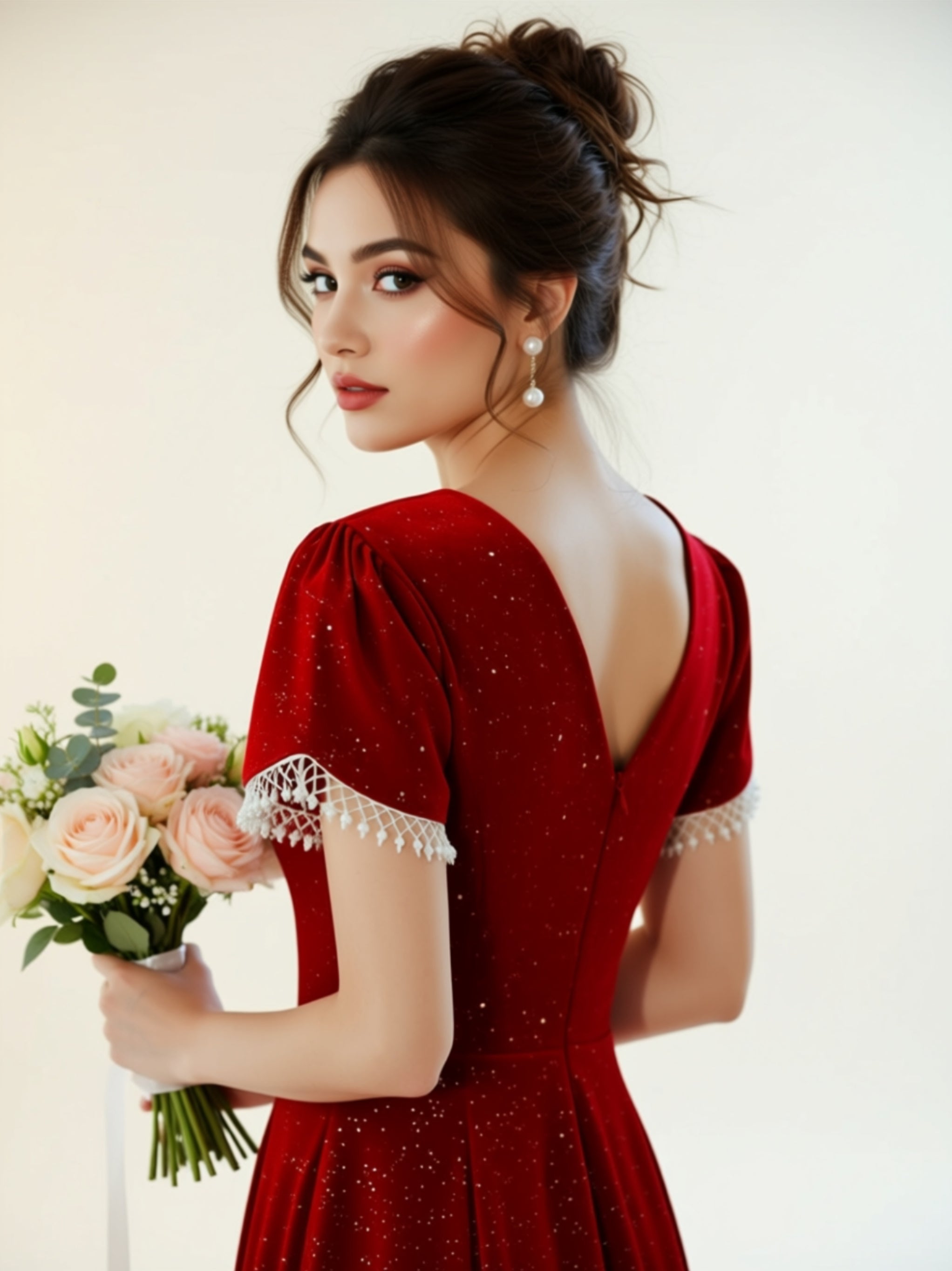 Elegant Red A‑Line Midi Dress