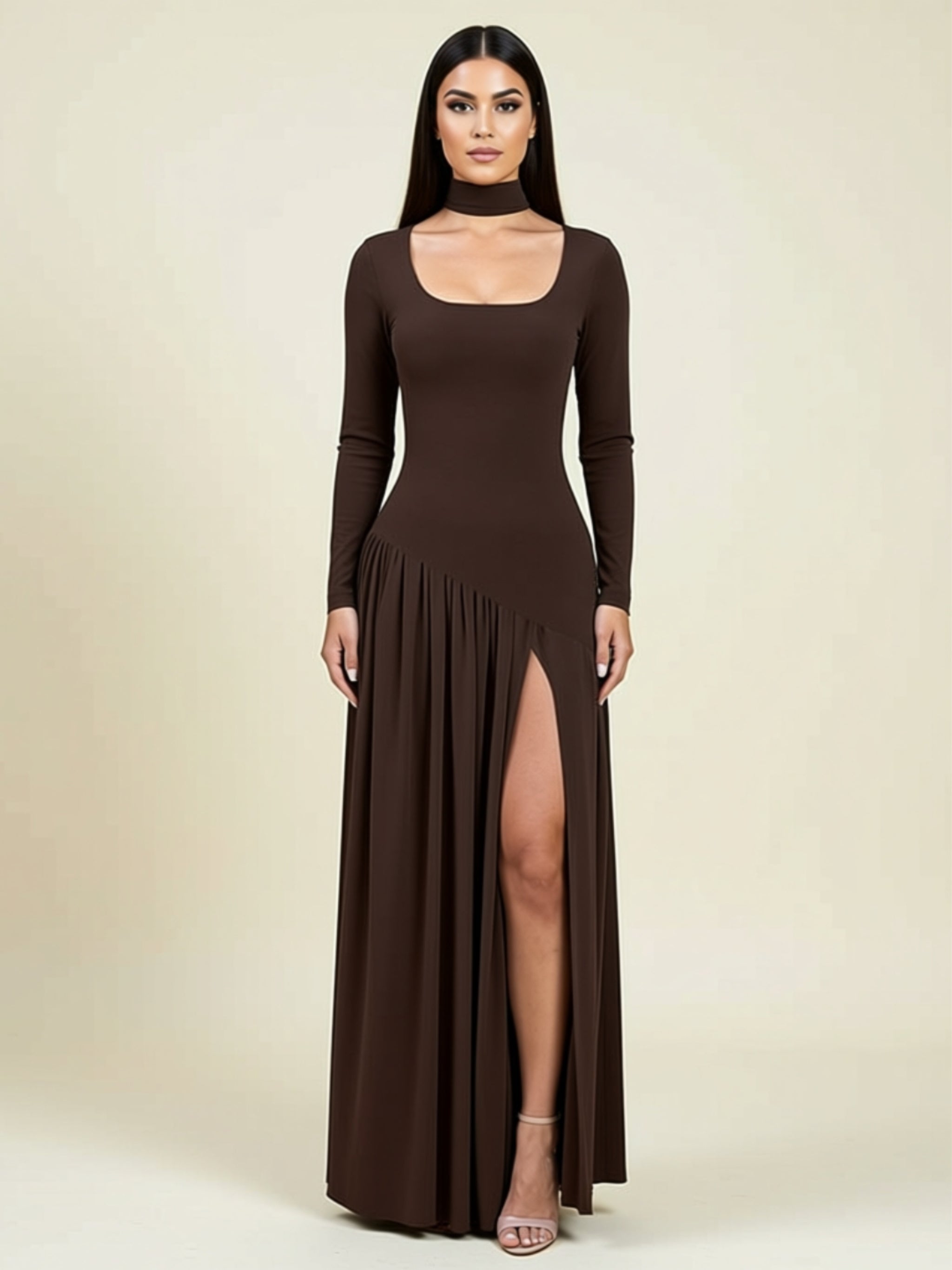Asymmetric Split Maxi Socialite Dress