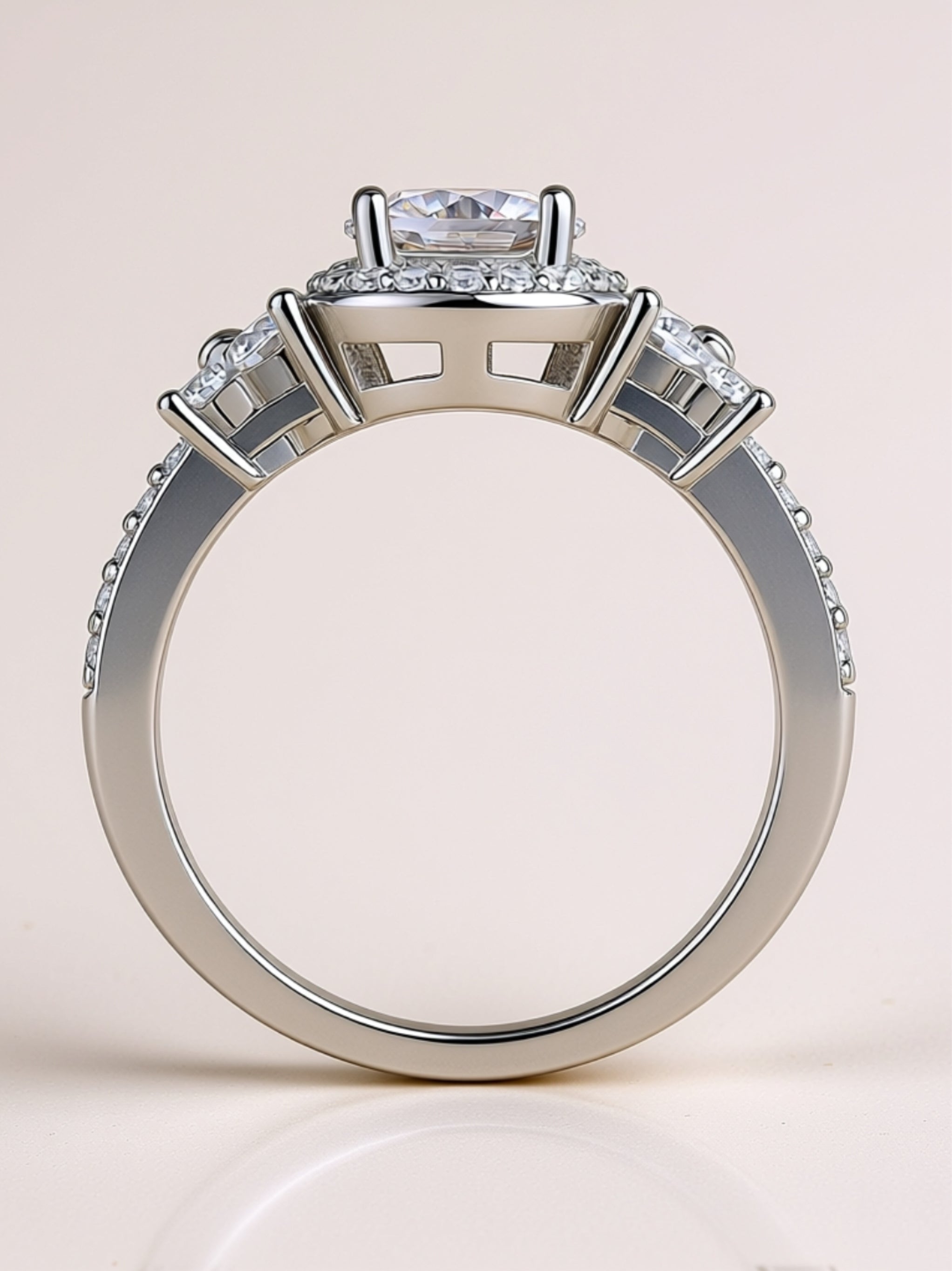 S925 Platinum‑Plated 1‑Carat Moissanite Floral Halo Engagement Ring