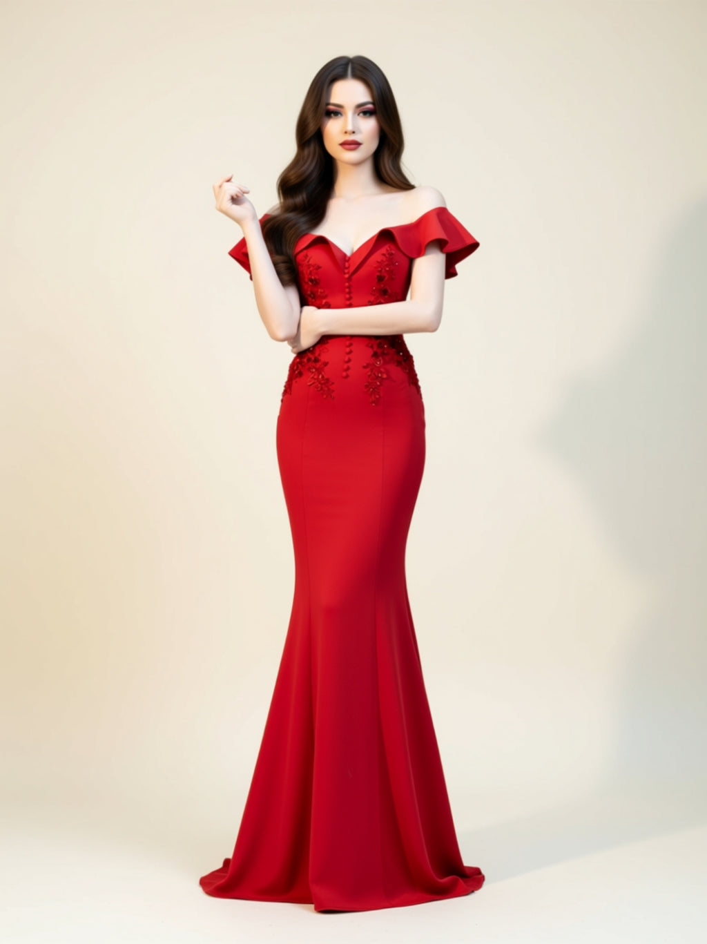 Off‑Shoulder Embellished Mermaid Gown –