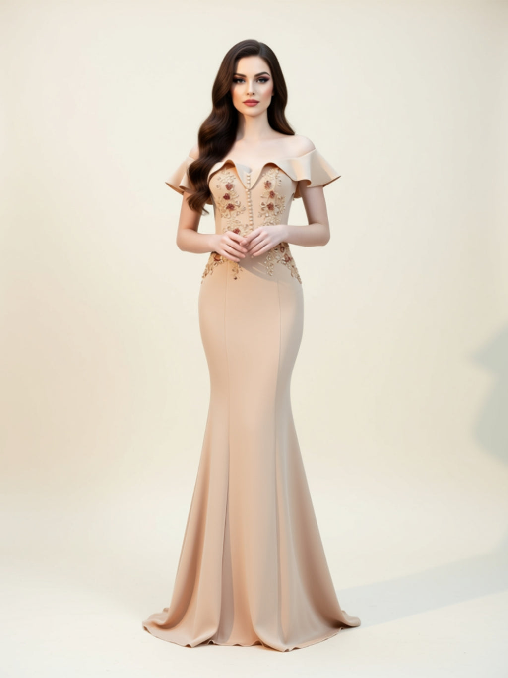 Off‑Shoulder Embellished Mermaid Gown –