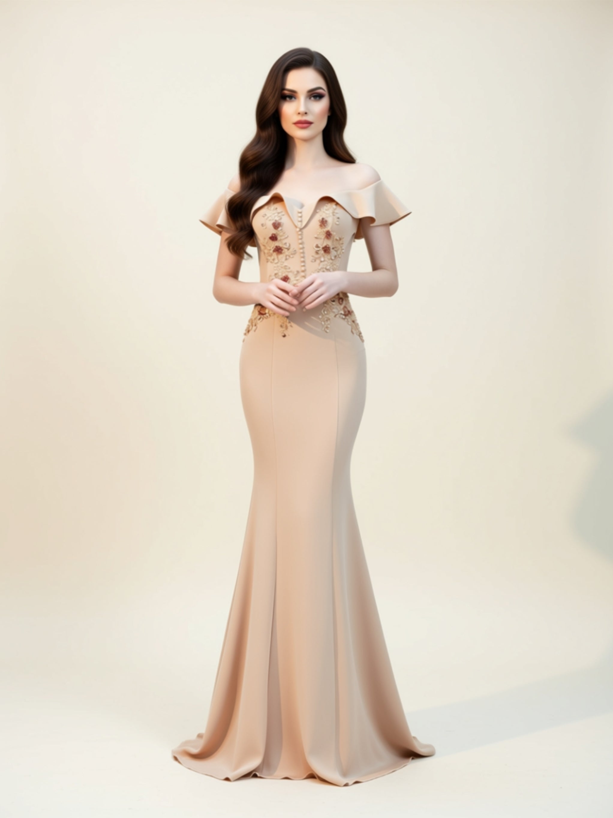 Off‑Shoulder Embellished Mermaid Gown –