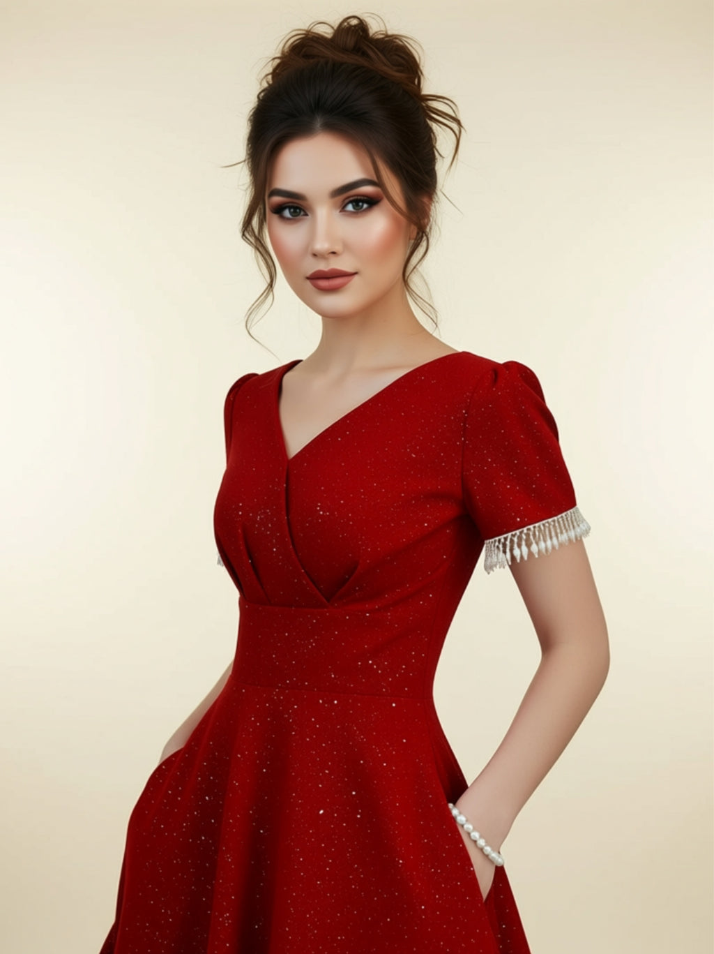 Elegant Red A‑Line Midi Dress