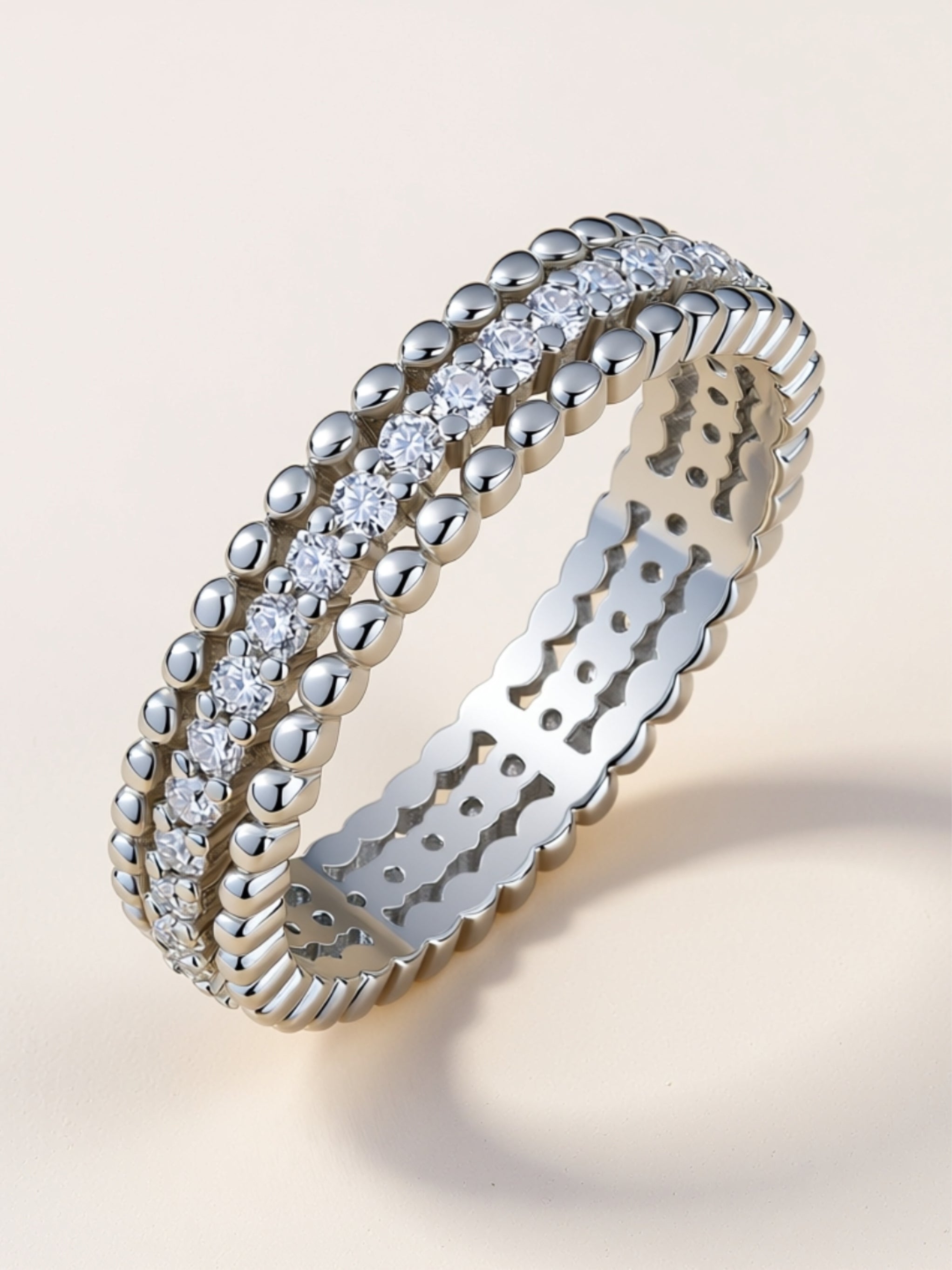 Platinum‑Plated S925 Beaded Moissanite Eternity Band