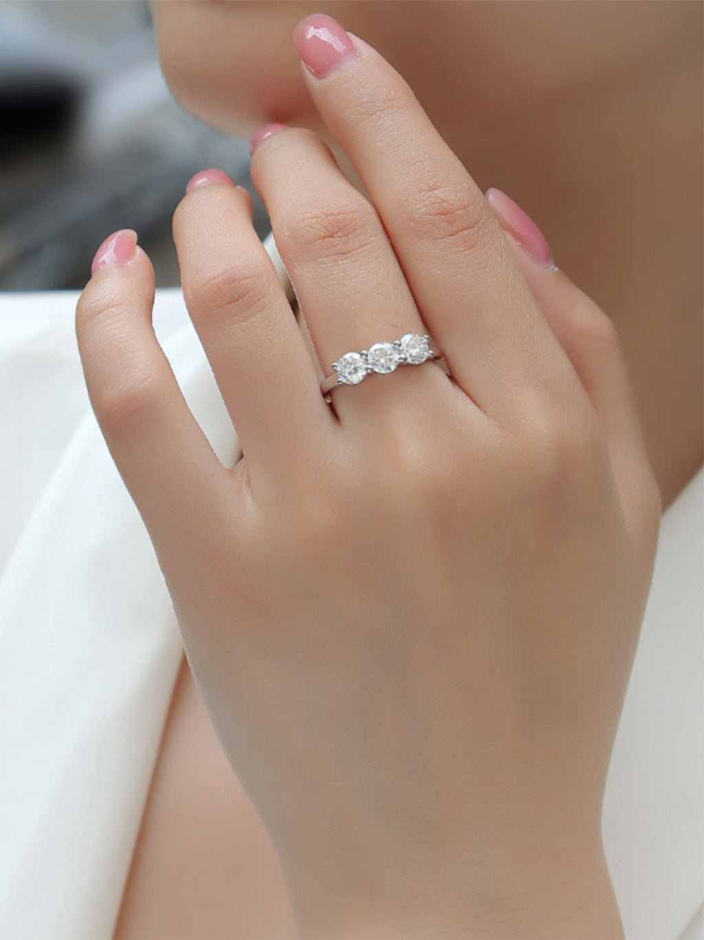 S925 Three‑Stone Moissanite Ring