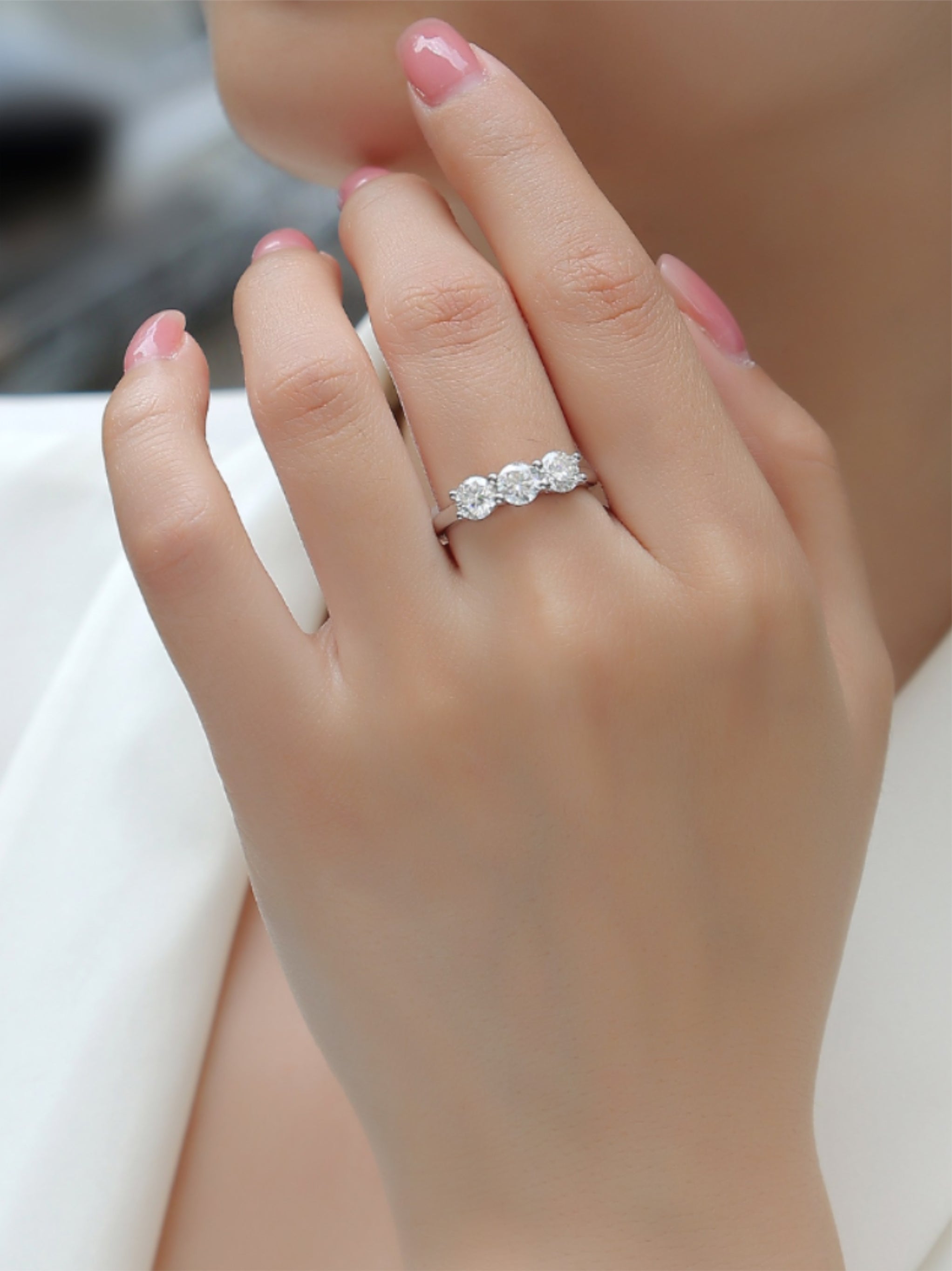 S925 Three‑Stone Moissanite Ring