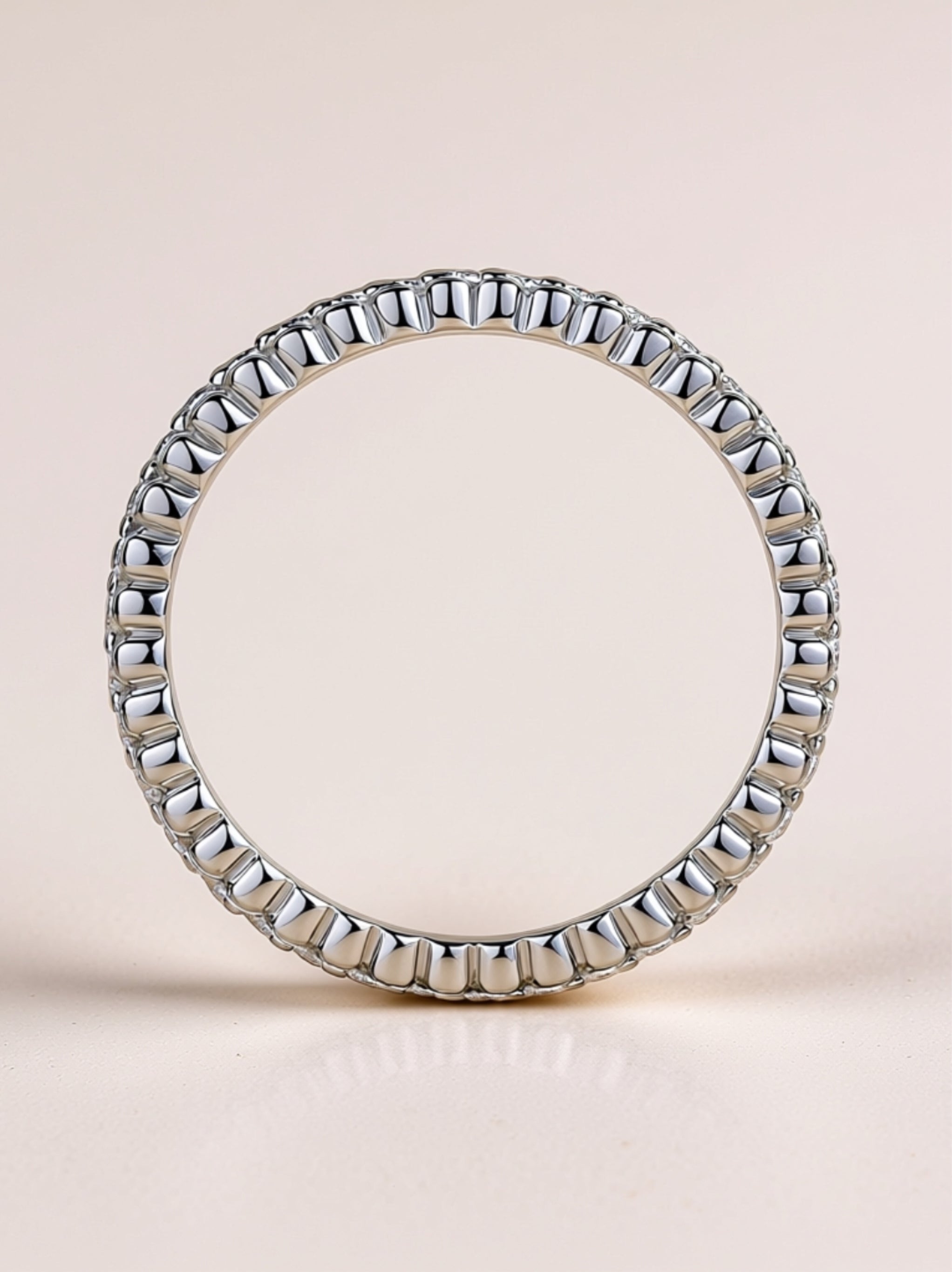 Platinum‑Plated S925 Beaded Moissanite Eternity Band