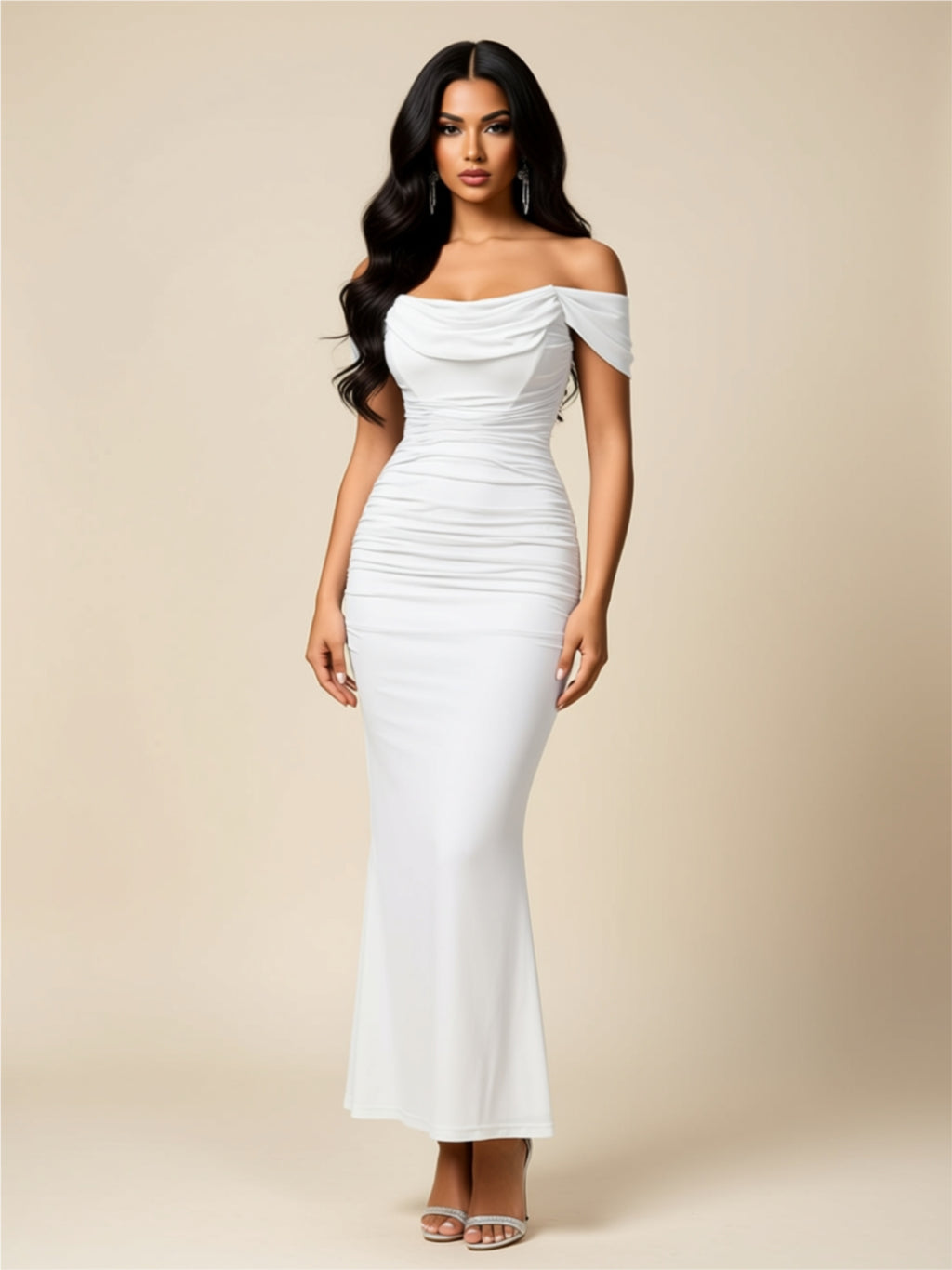 Off‑Shoulder Ruched Maxi Dress
