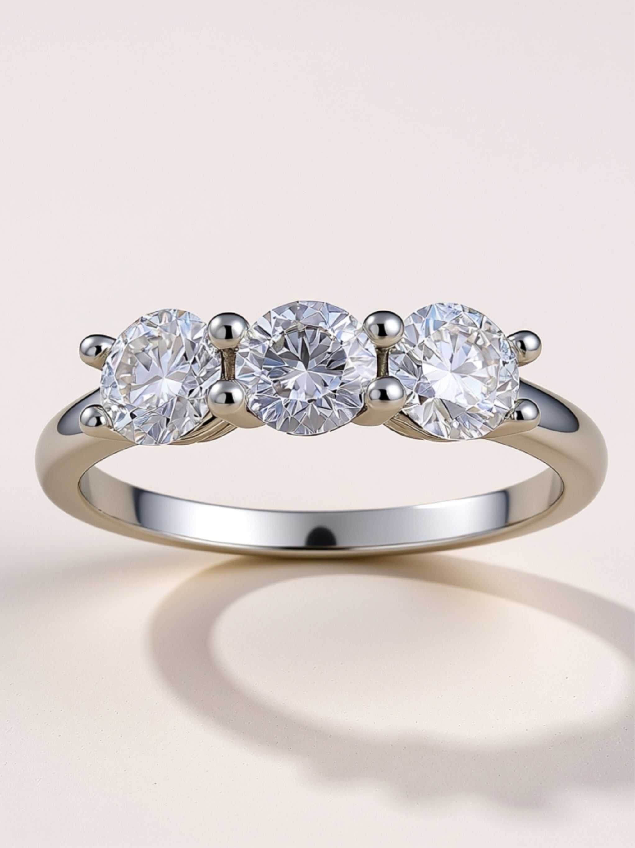 S925 Three‑Stone Moissanite Ring