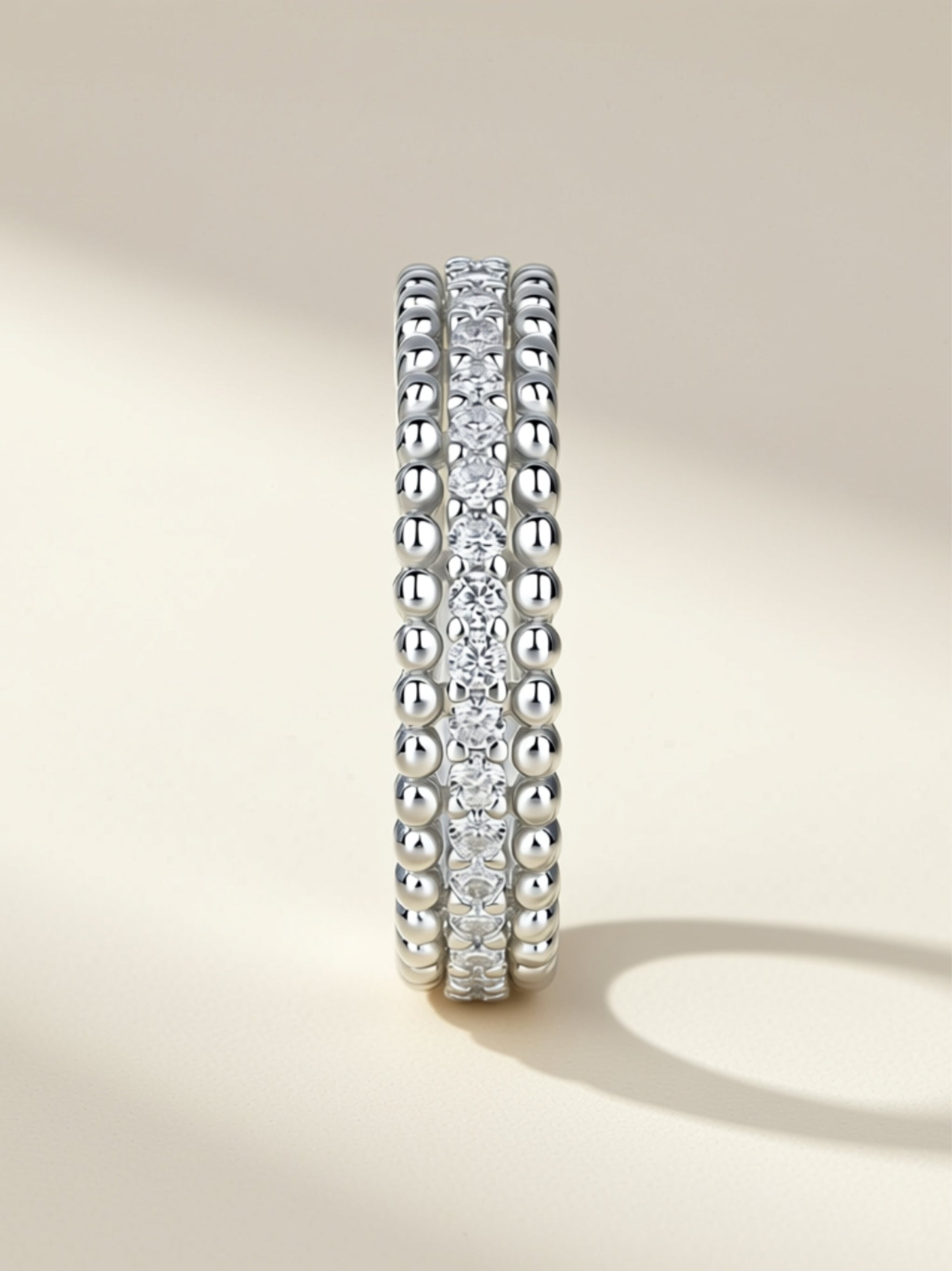 Platinum‑Plated S925 Beaded Moissanite Eternity Band