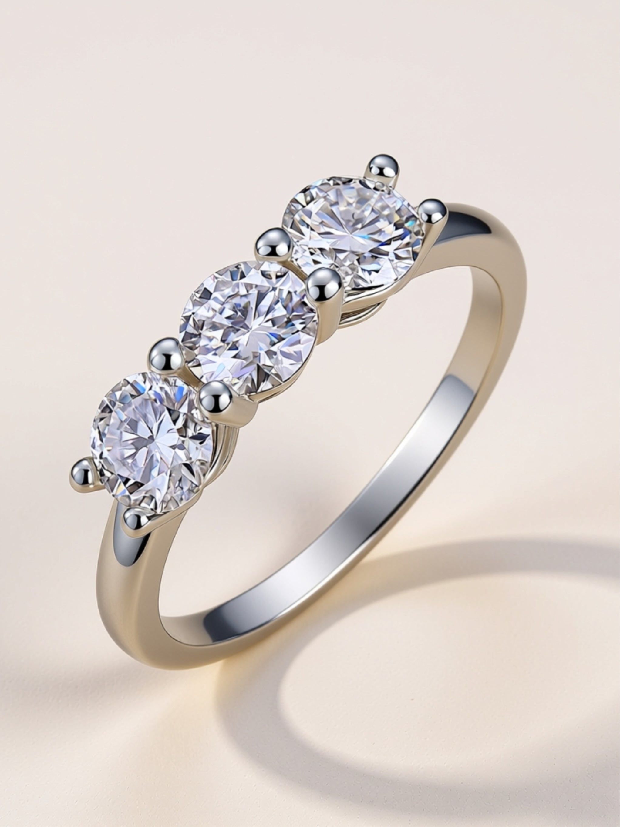 S925 Three‑Stone Moissanite Ring