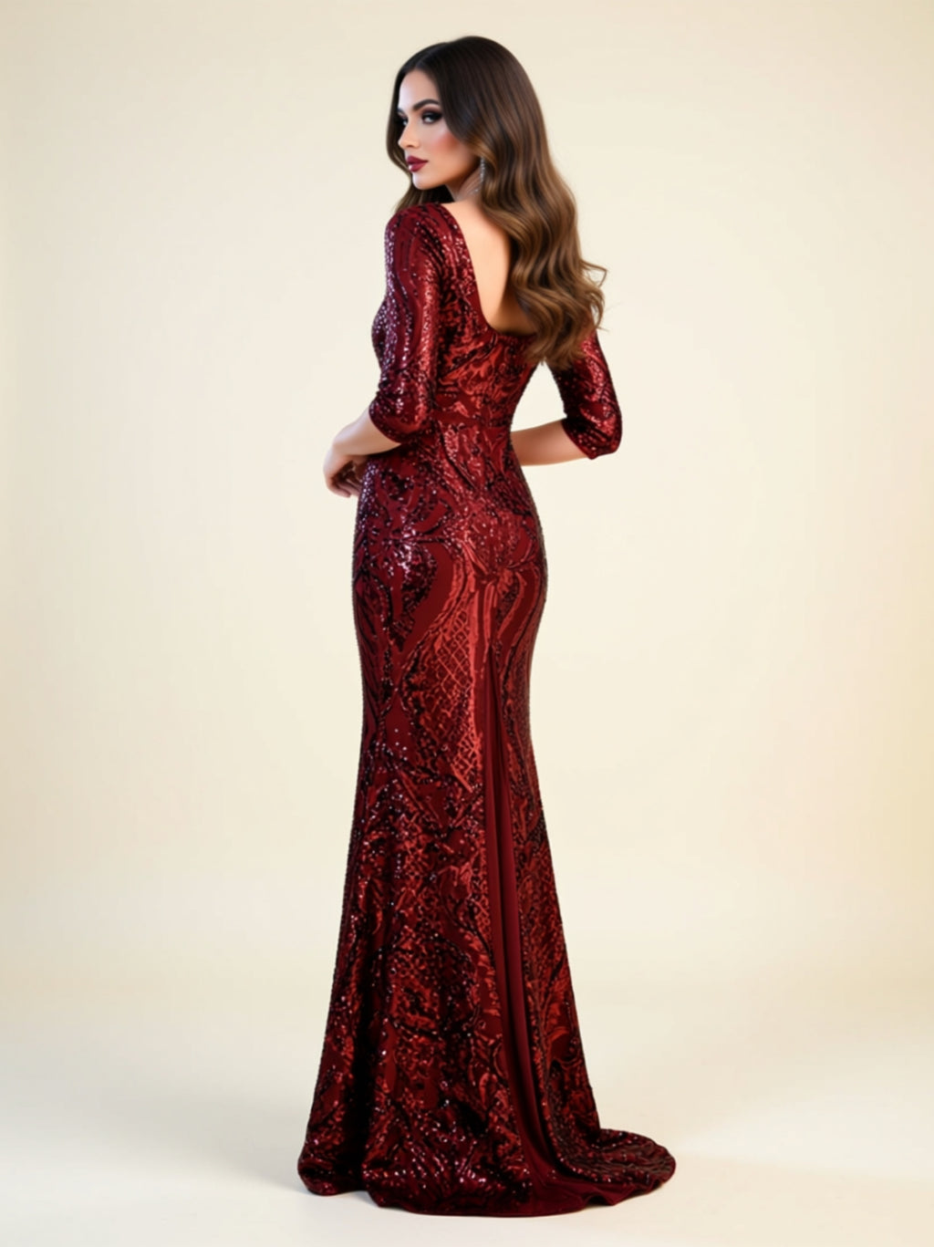 V‑Neck Sequin Embellished Mermaid Gown