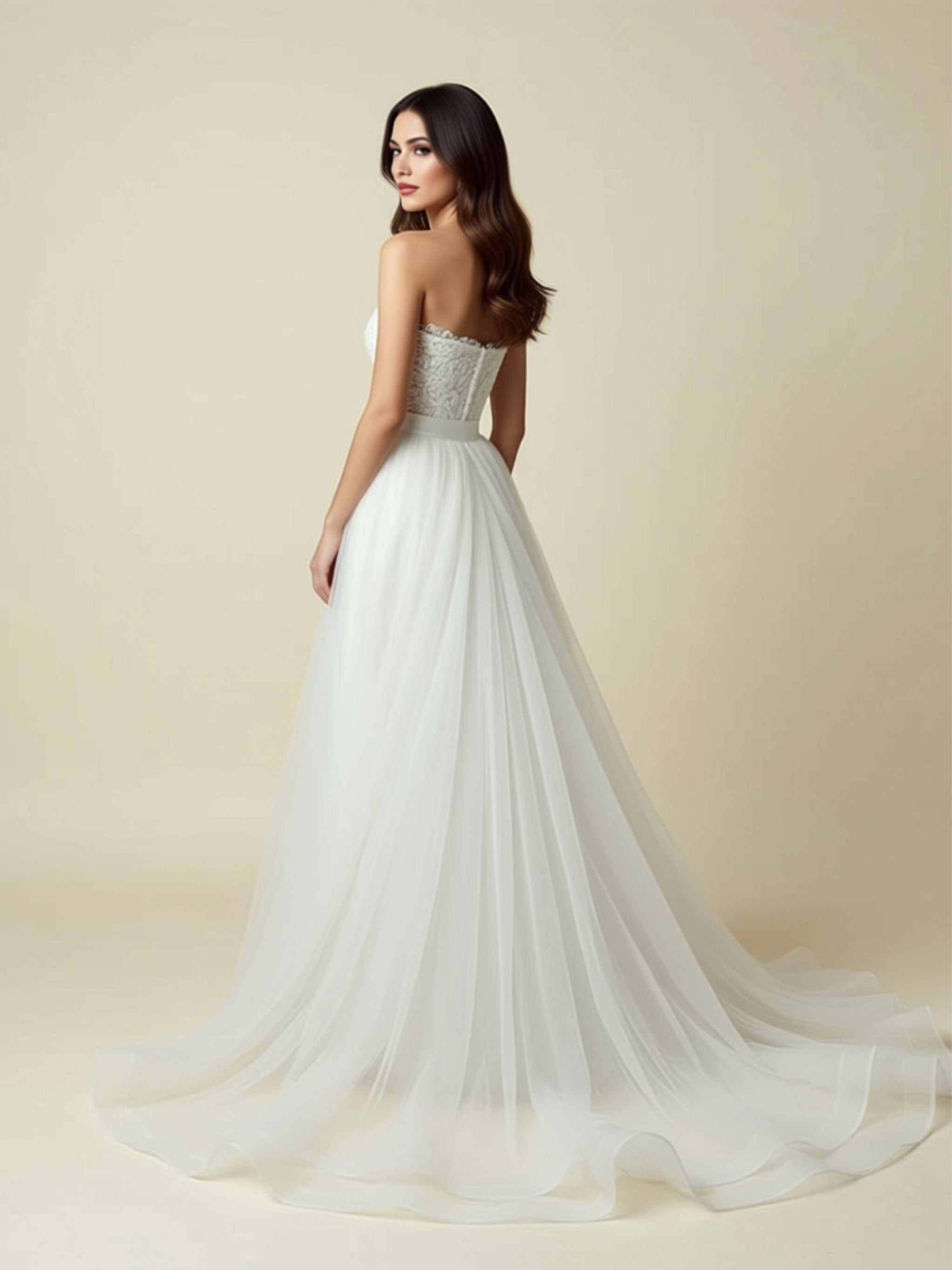 Strapless Lace High‑Low Wedding Dress