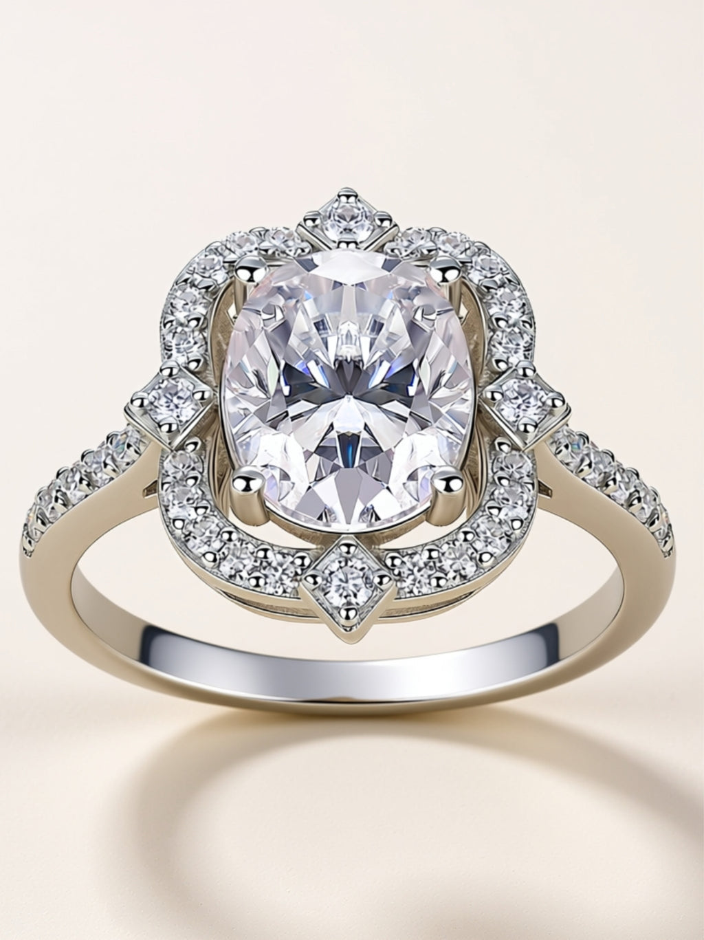 Egg‑Shaped Moissanite Halo Engagement Ring