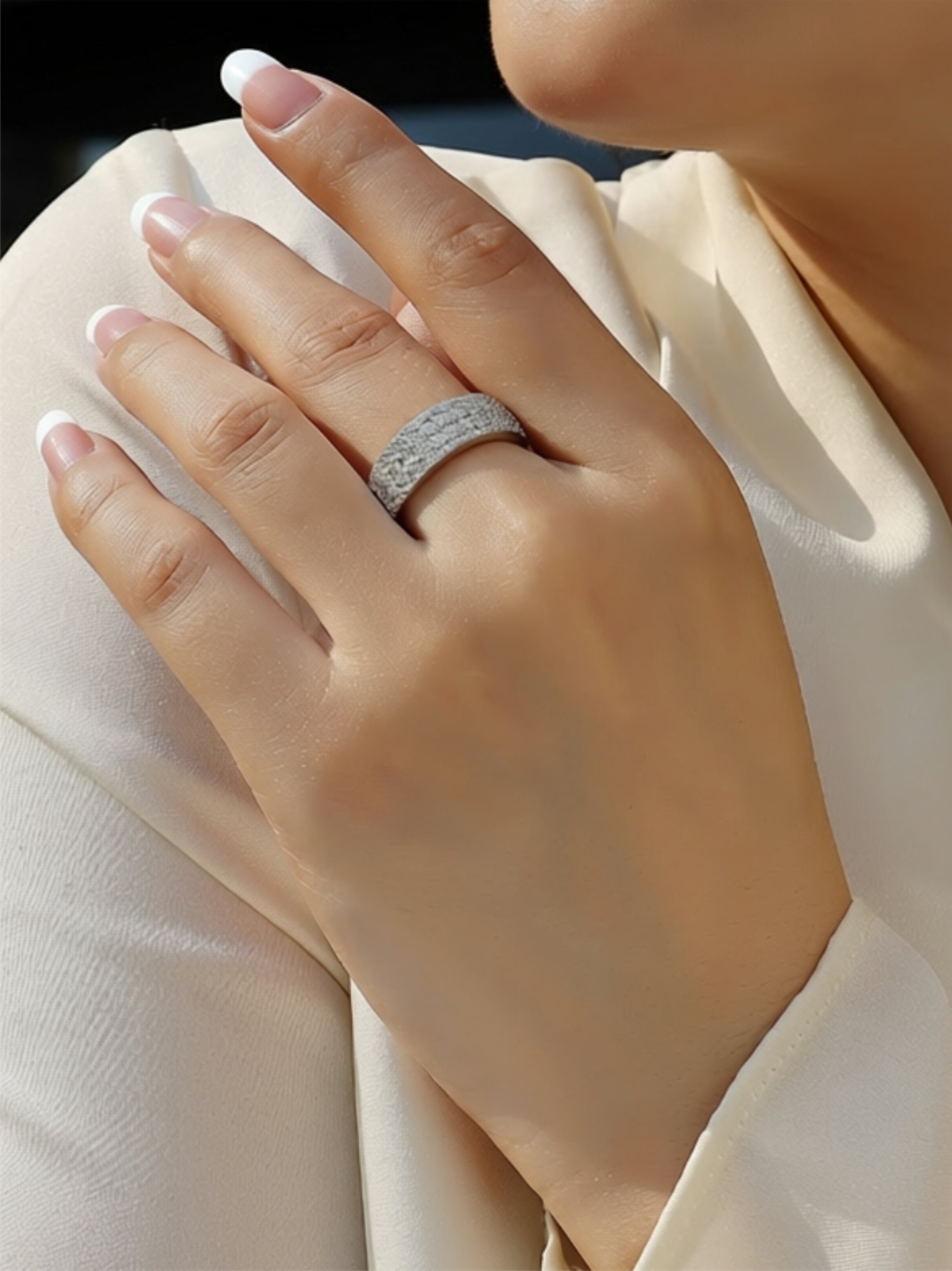 S925 Platinum‑Plated Wide Moissanite Band
