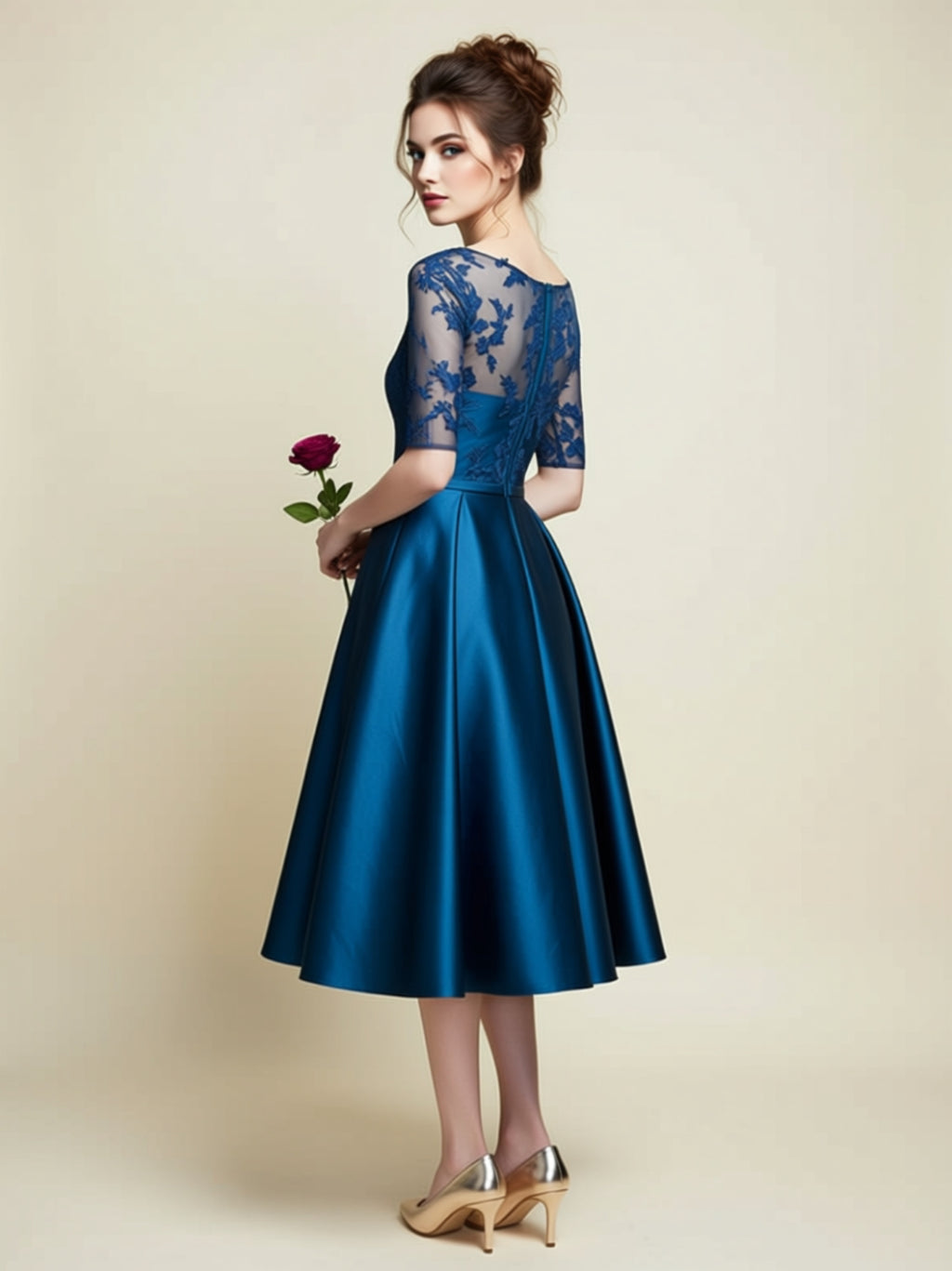 Elegant Lace Top A‑Line Midi Dress