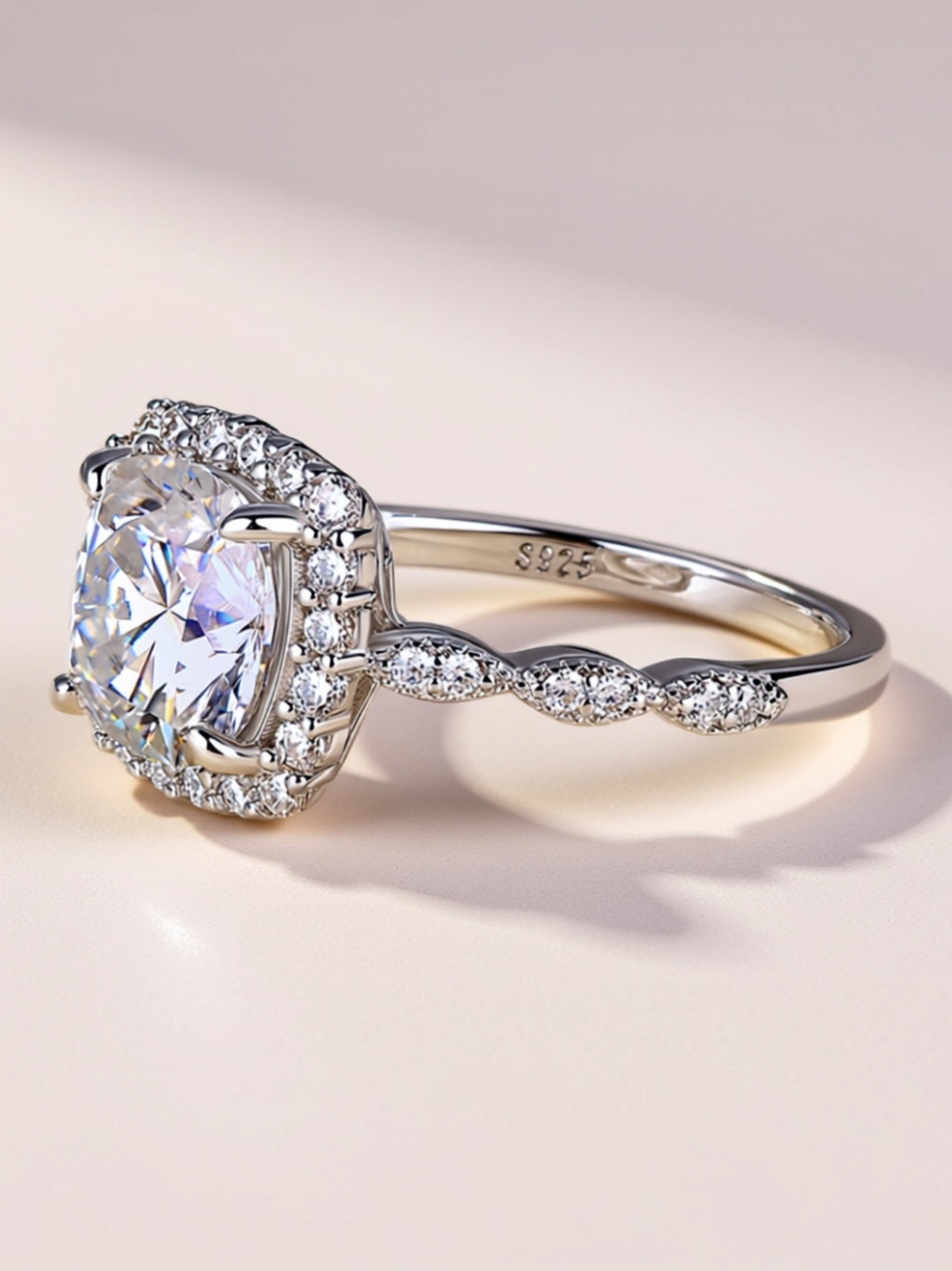 Square Moissanite Halo Engagement Ring