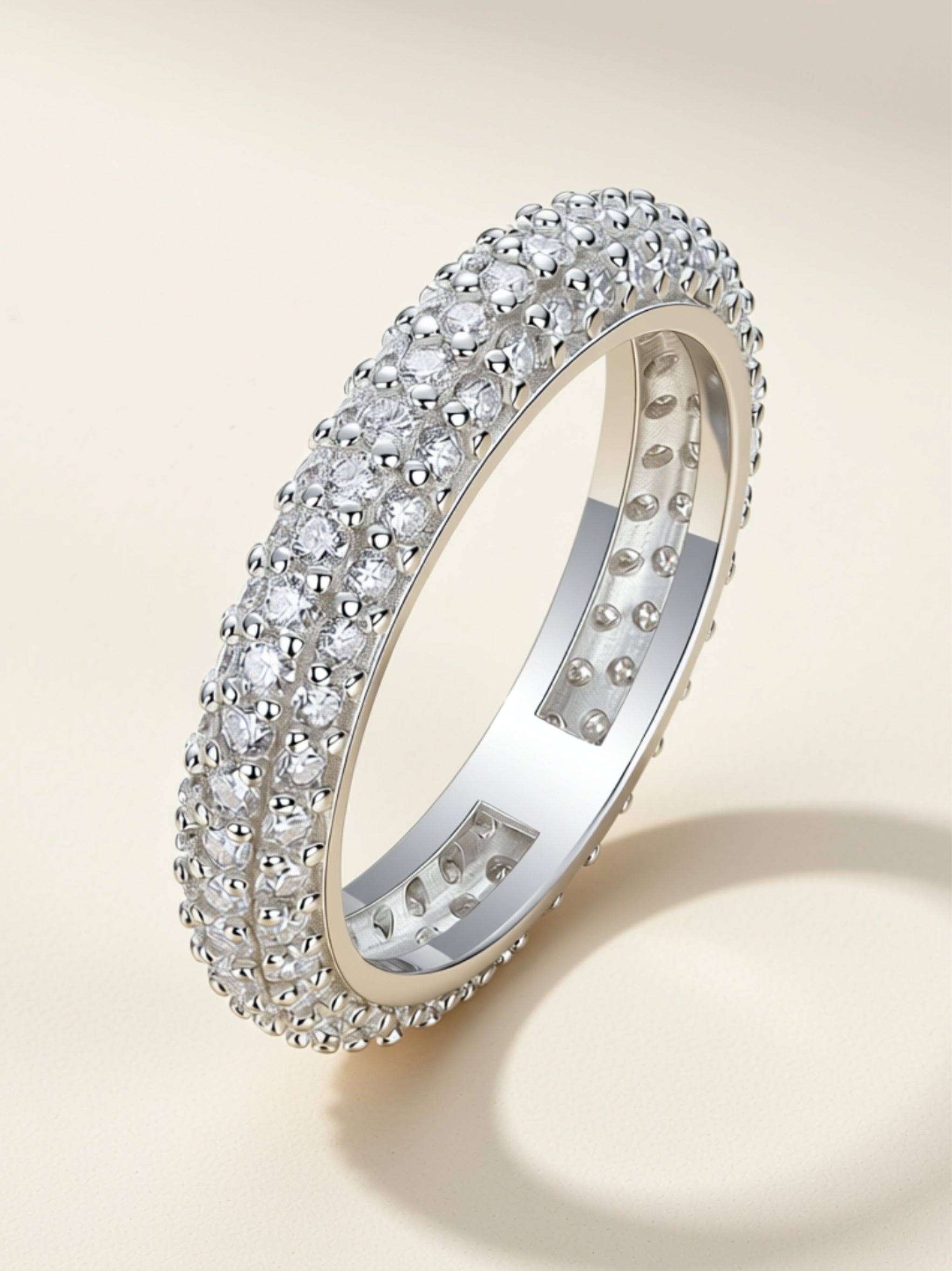Triple‑Row Pavé Moissanite Dome Band