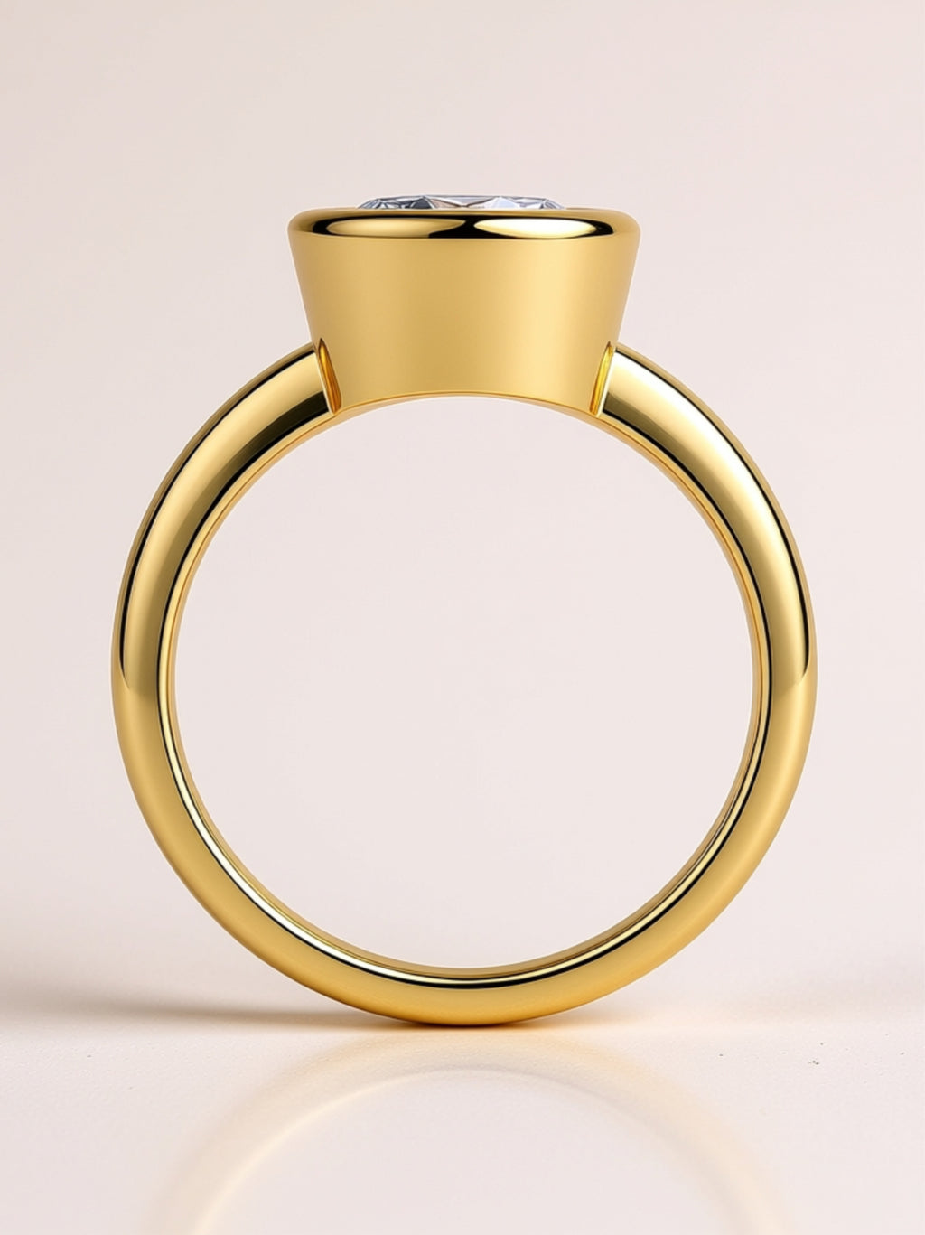 Round Moissanite Bezel-Set Ring in Gold Vermeil