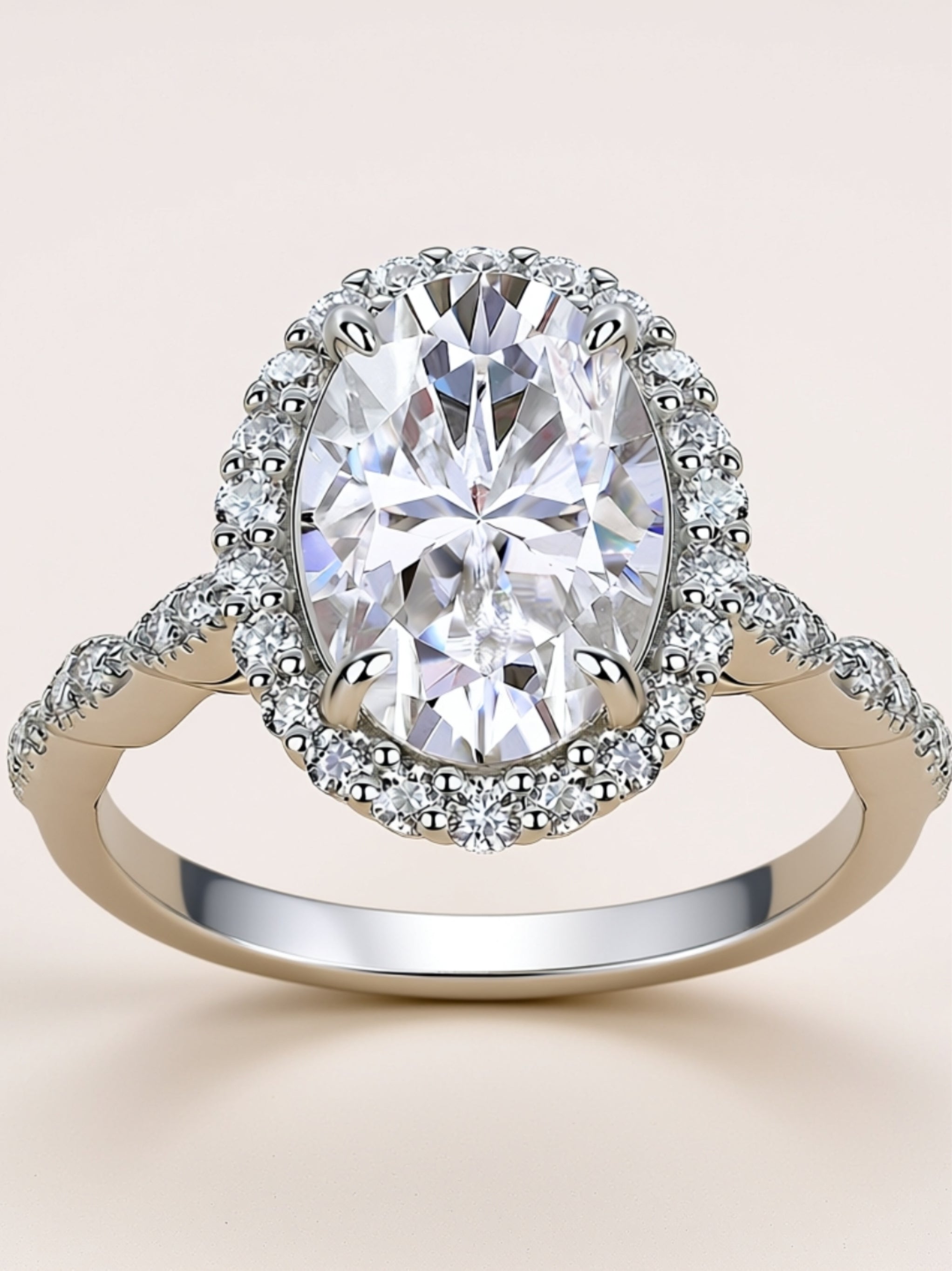 Oval Moissanite Halo Engagement Ring