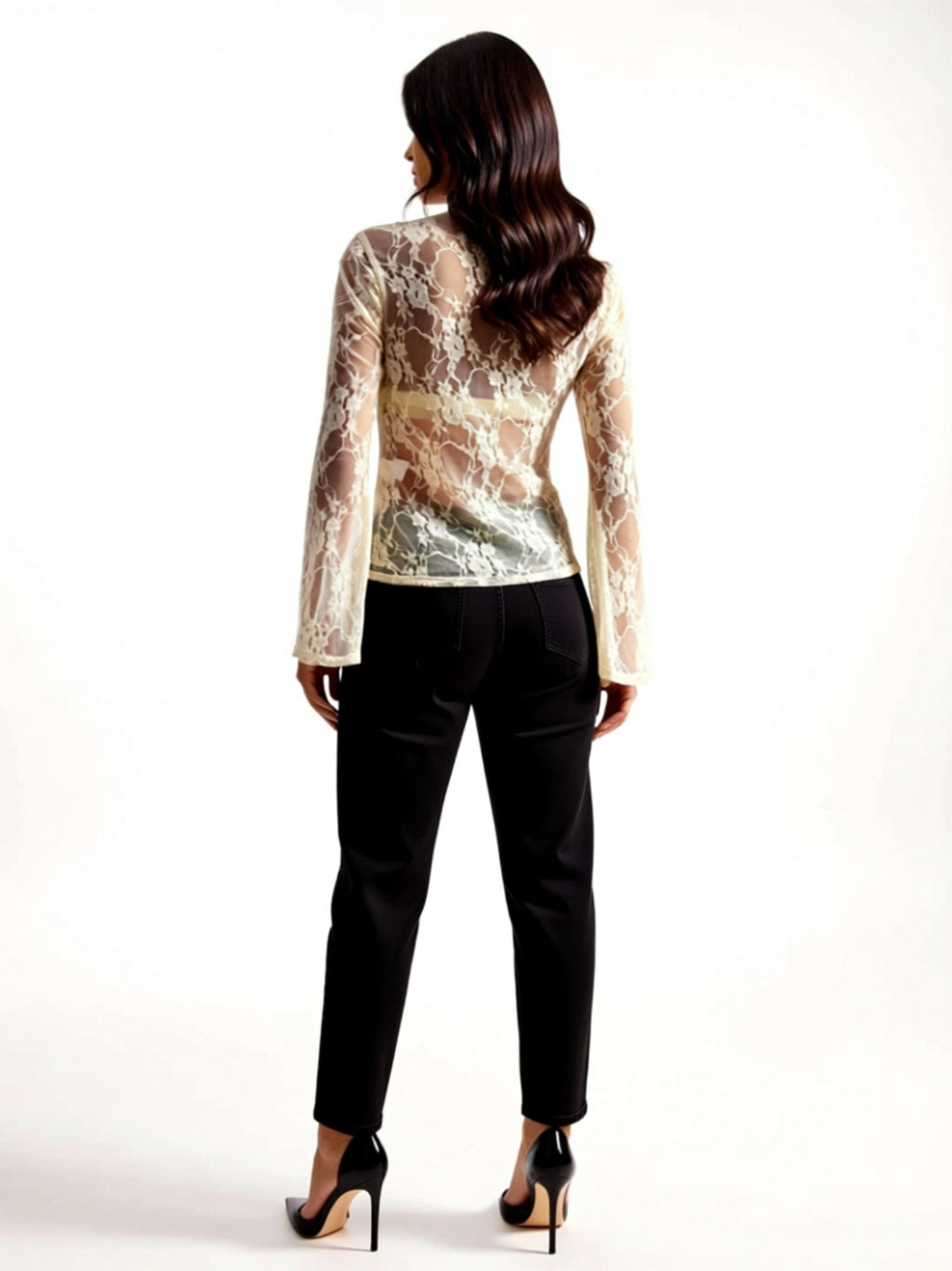 Sheer Lace Buttoned Long Sleeve Top