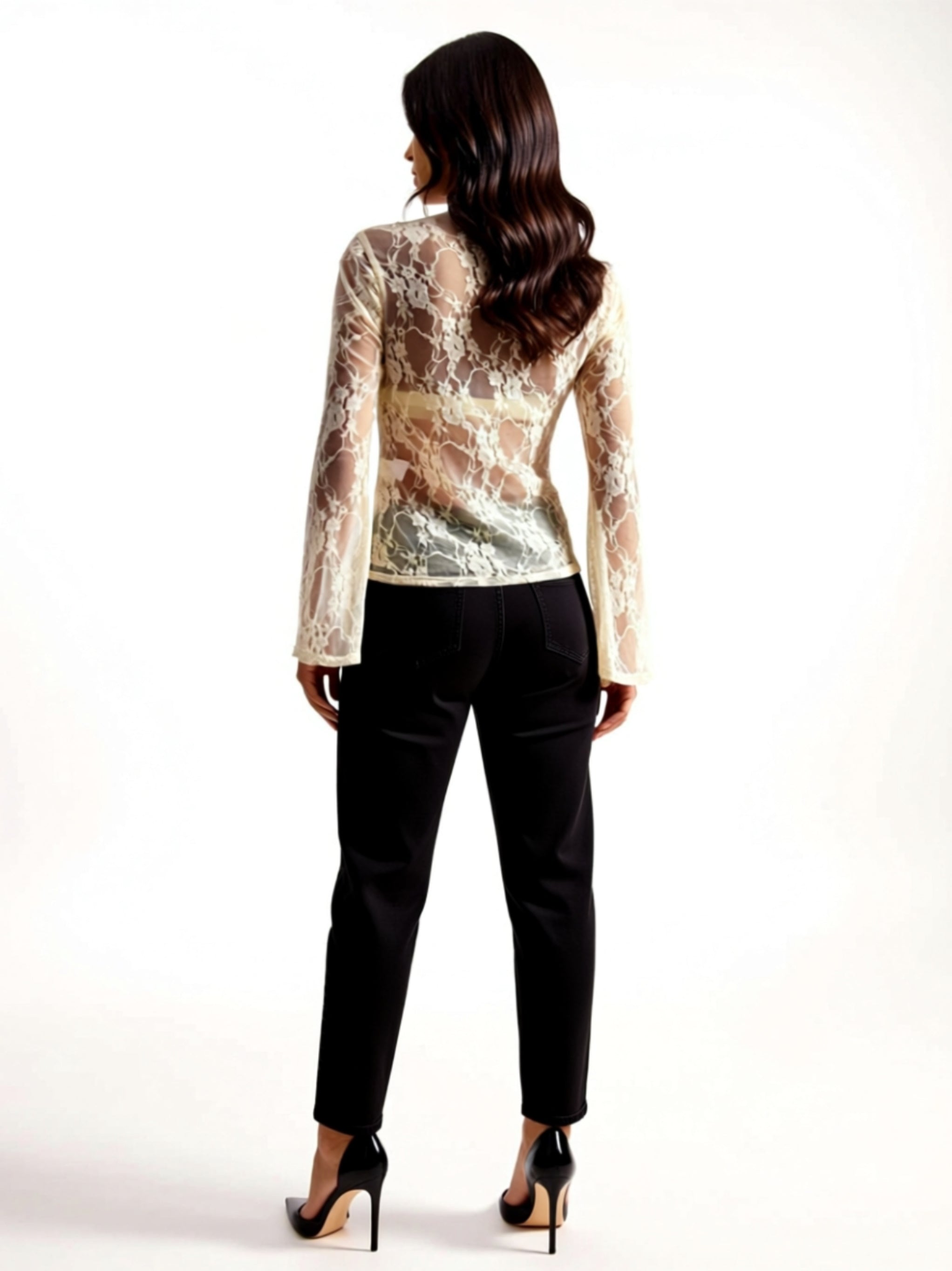 Sheer Lace Buttoned Long Sleeve Top