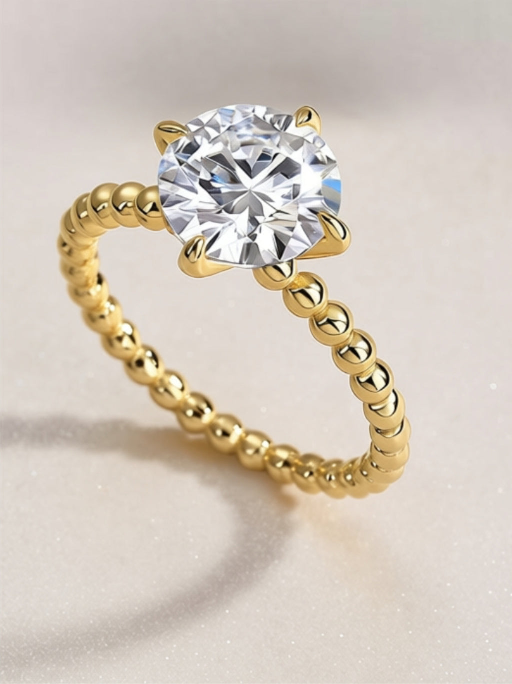 3CT Round Moissanite Beaded Band Engagement Ring