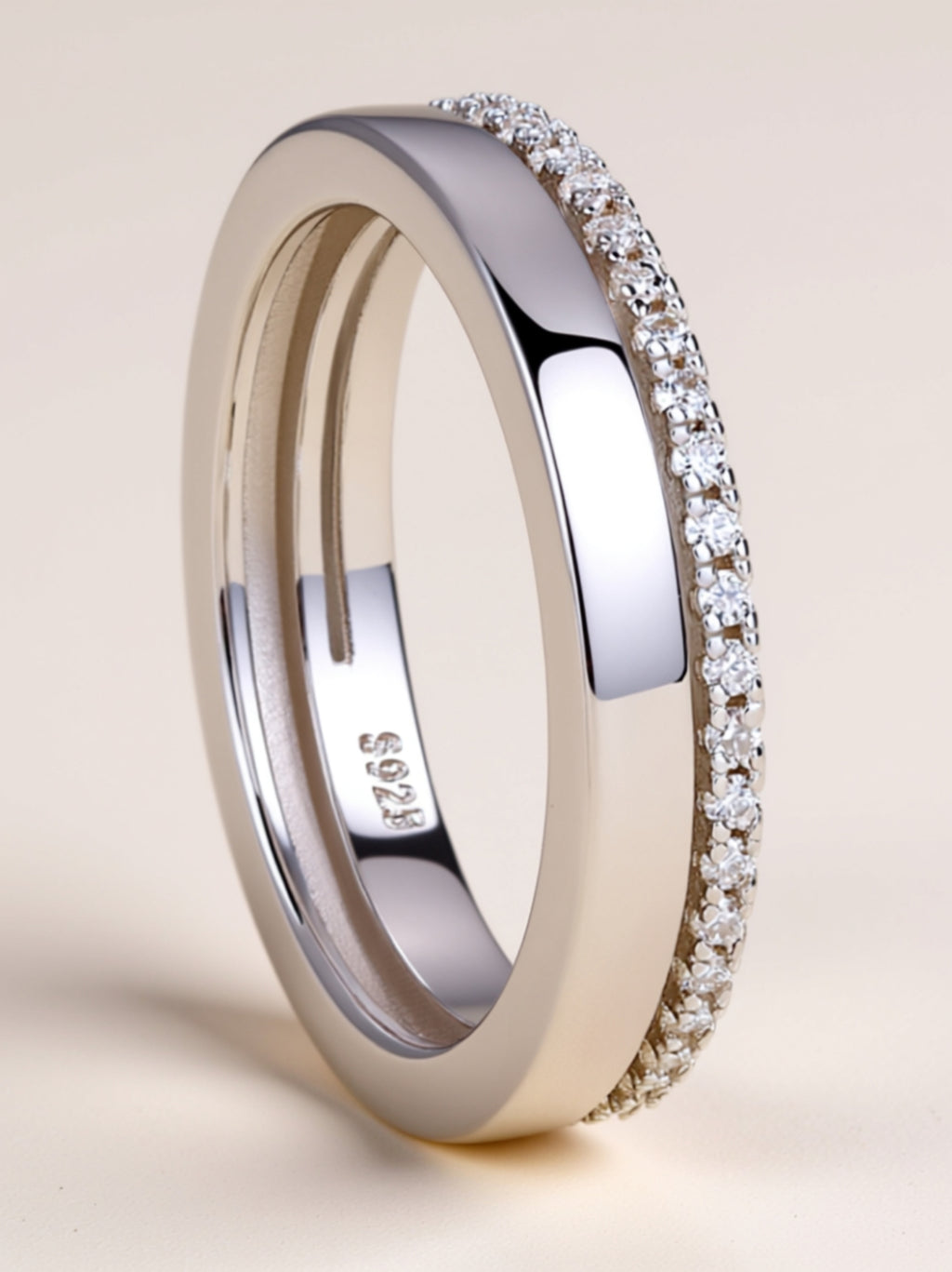 Double Ring Shadow Moissanite Wedding Band