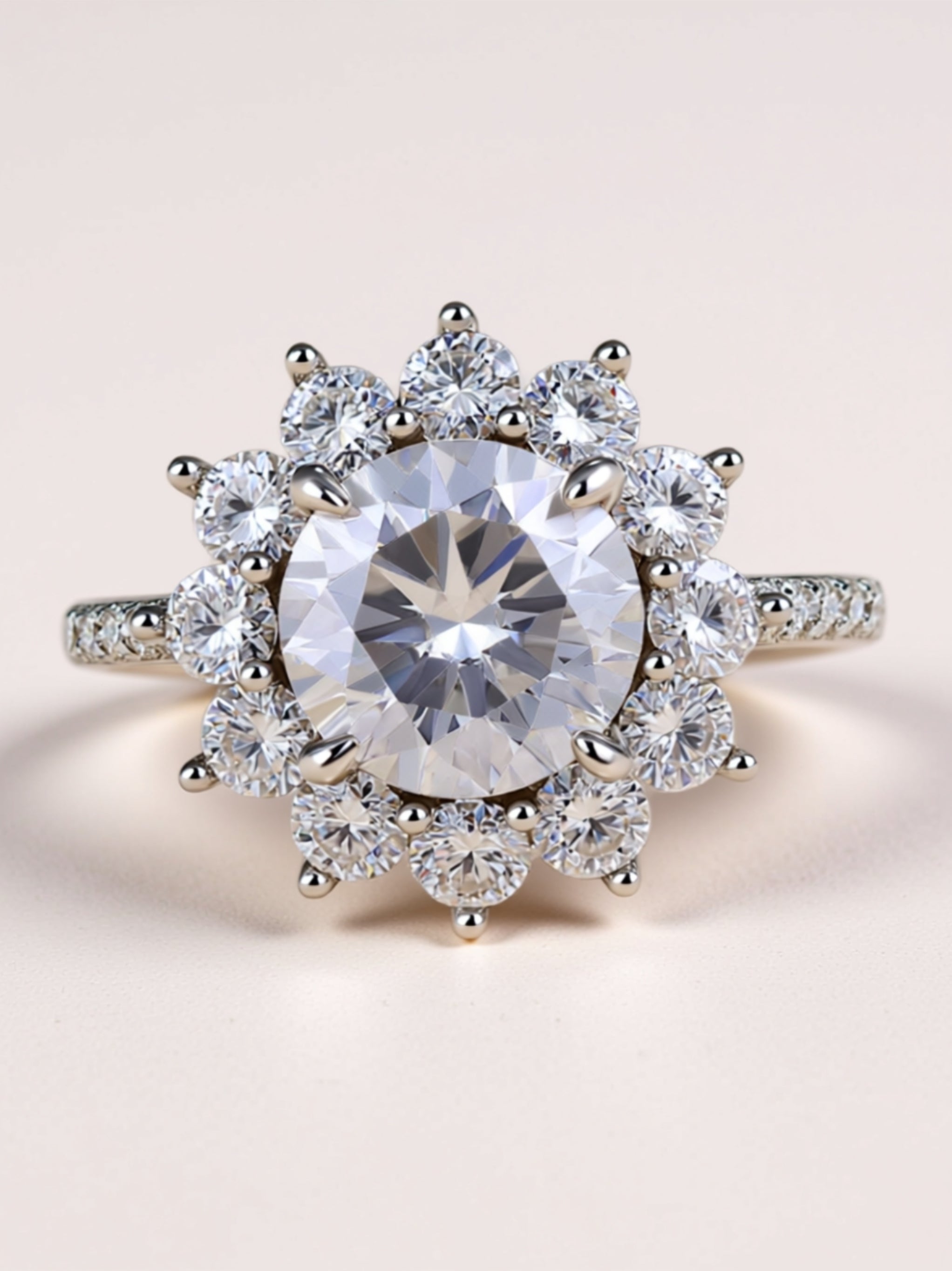 3 Carat Floral Halo Moissanite Engagement Ring