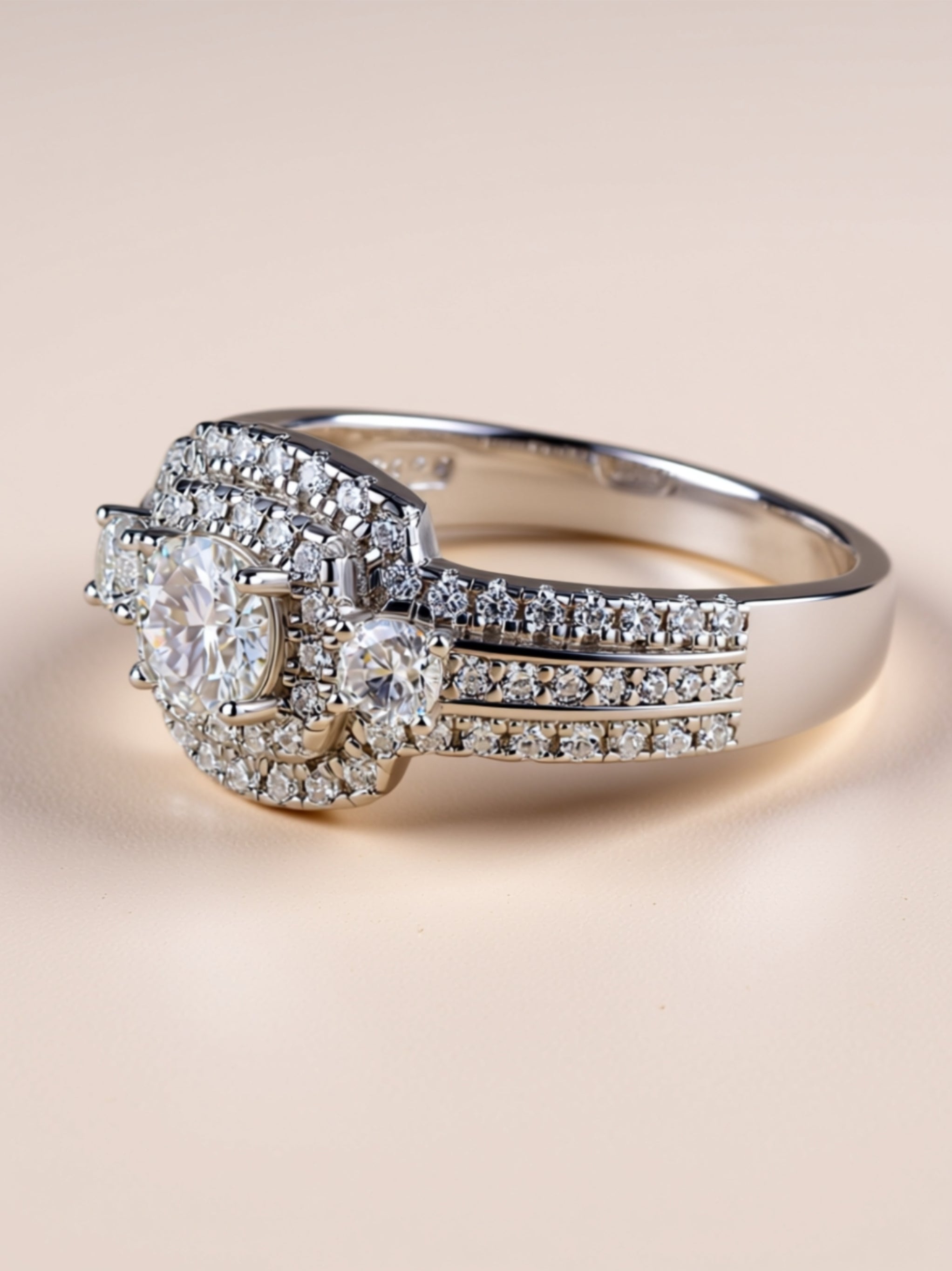 Moissanite Triple‑Halo Engagement Ring