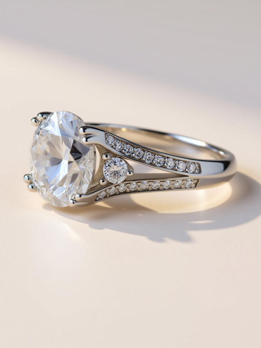 5 Carat Moissanite Engagement Ring – Round‑Cut Three‑Stone Split Shank Design