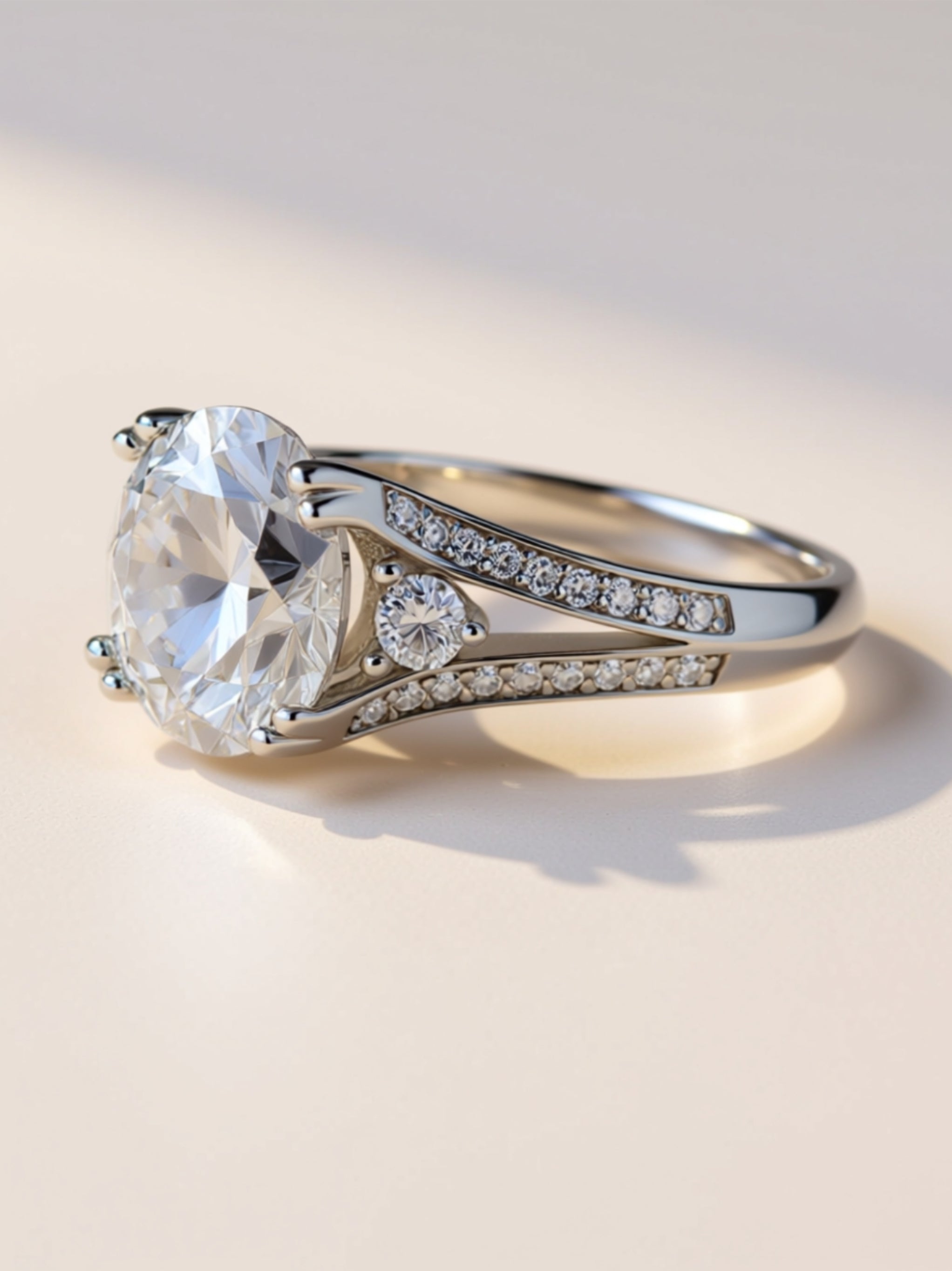 5 Carat Moissanite Engagement Ring – Round‑Cut Three‑Stone Split Shank Design