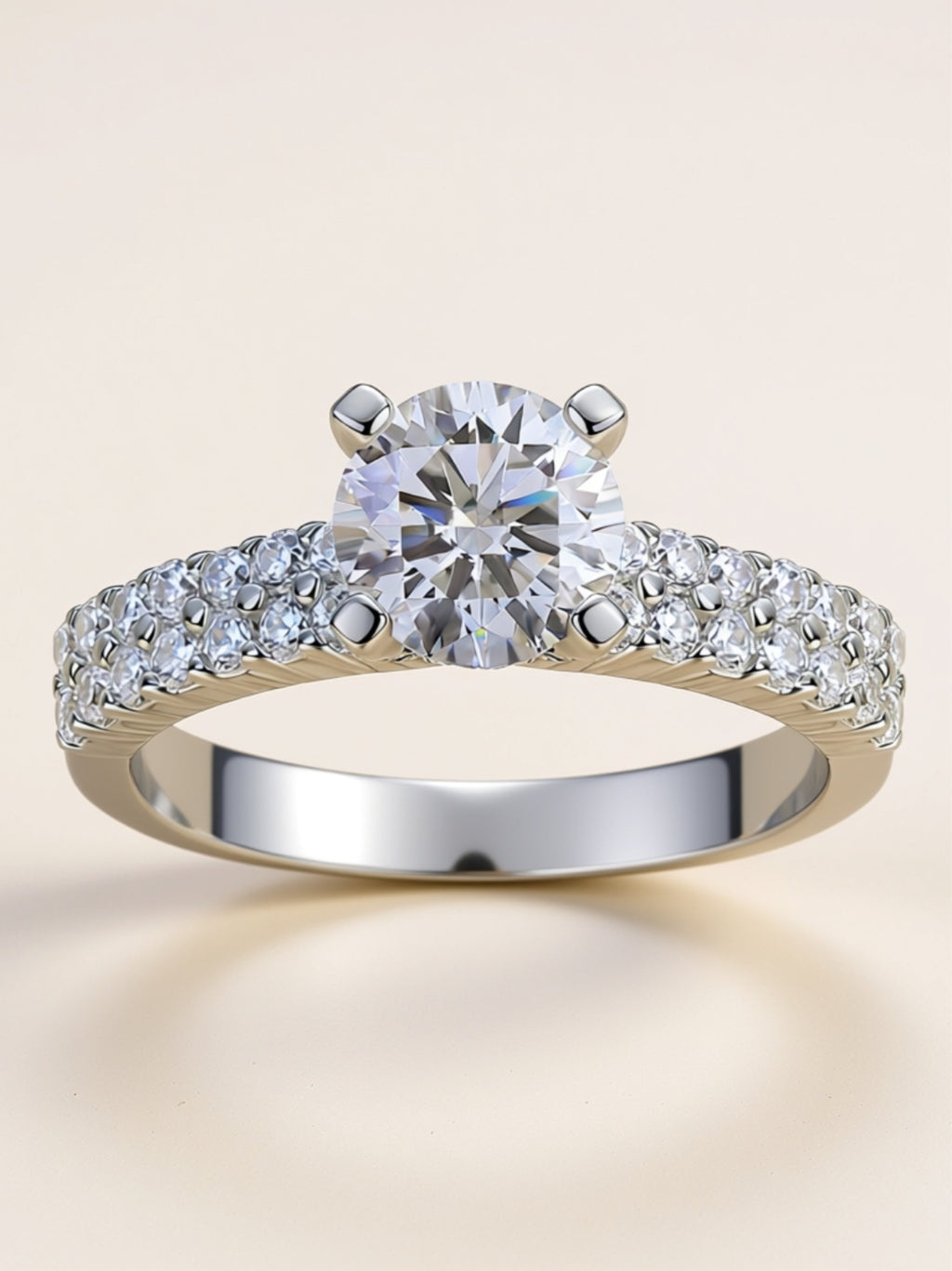 1 Carat Moissanite Engagement Ring – Round‑Cut Solitaire with Double Pavé Band