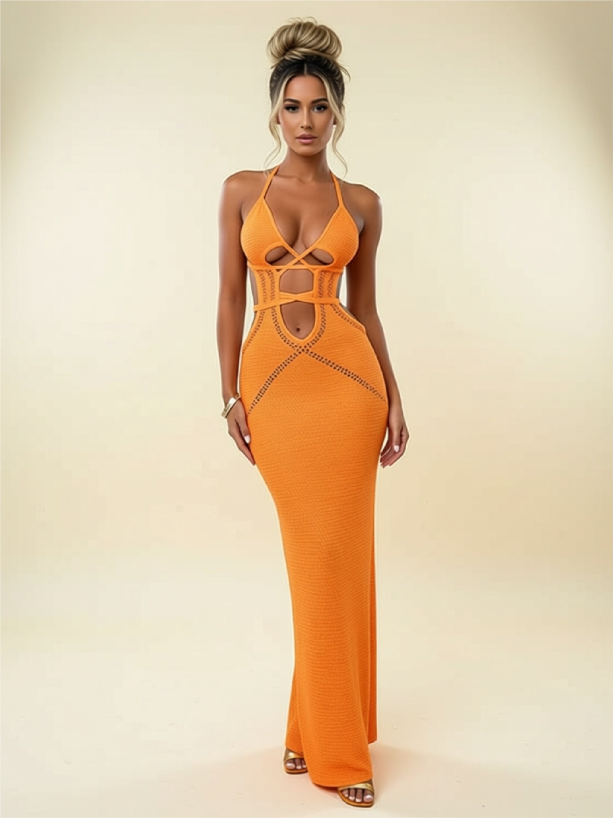 Cutout Halter Bodycon Maxi Dress