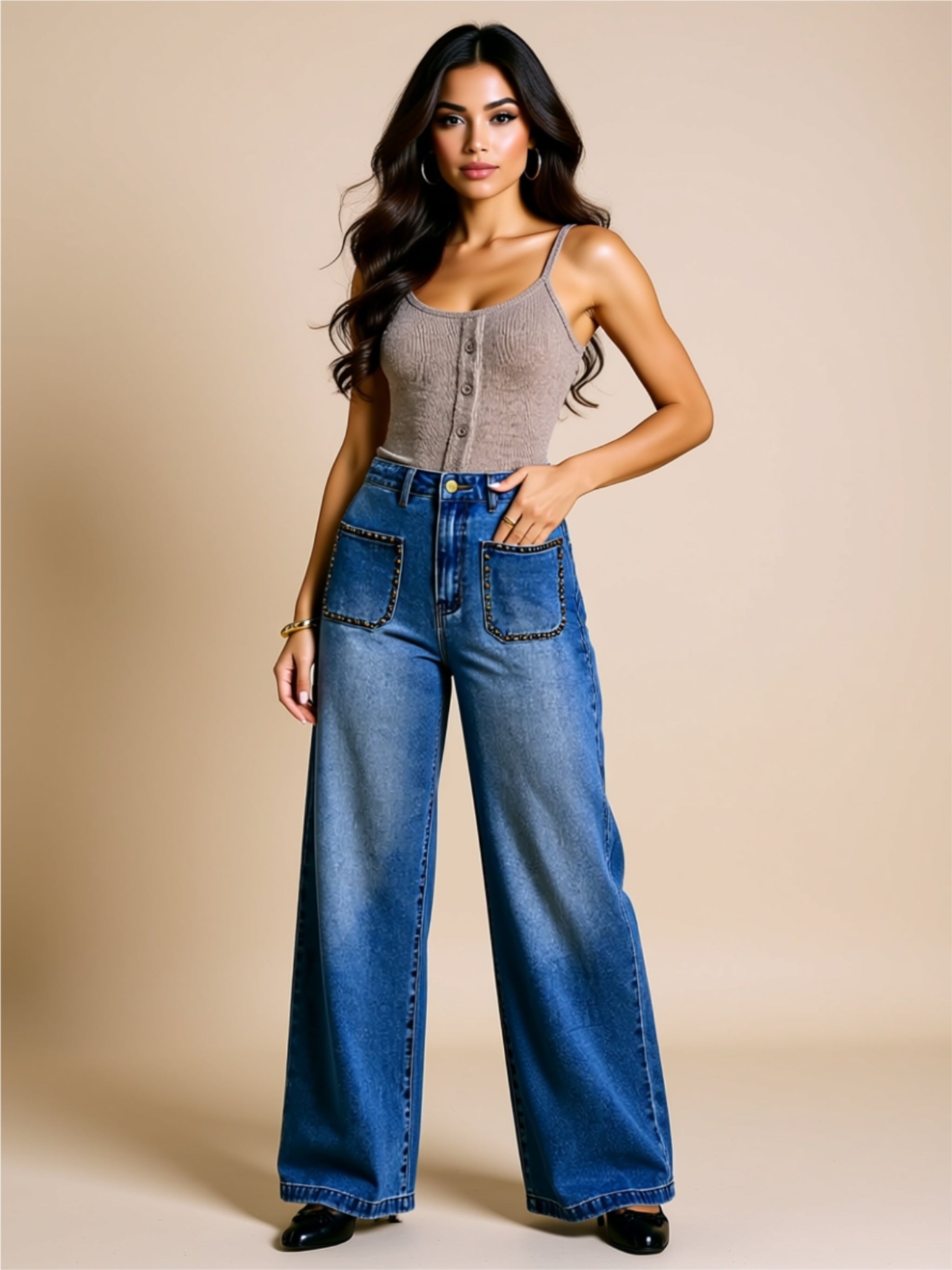 High‑Waisted Wide Leg Jeans