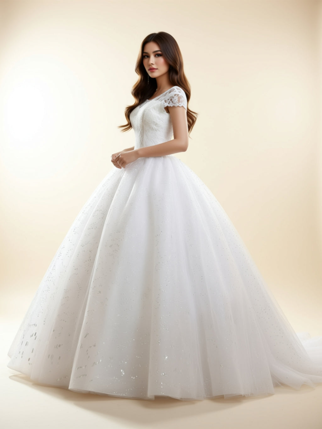 Elegant Lace Ball Gown with Beaded Details