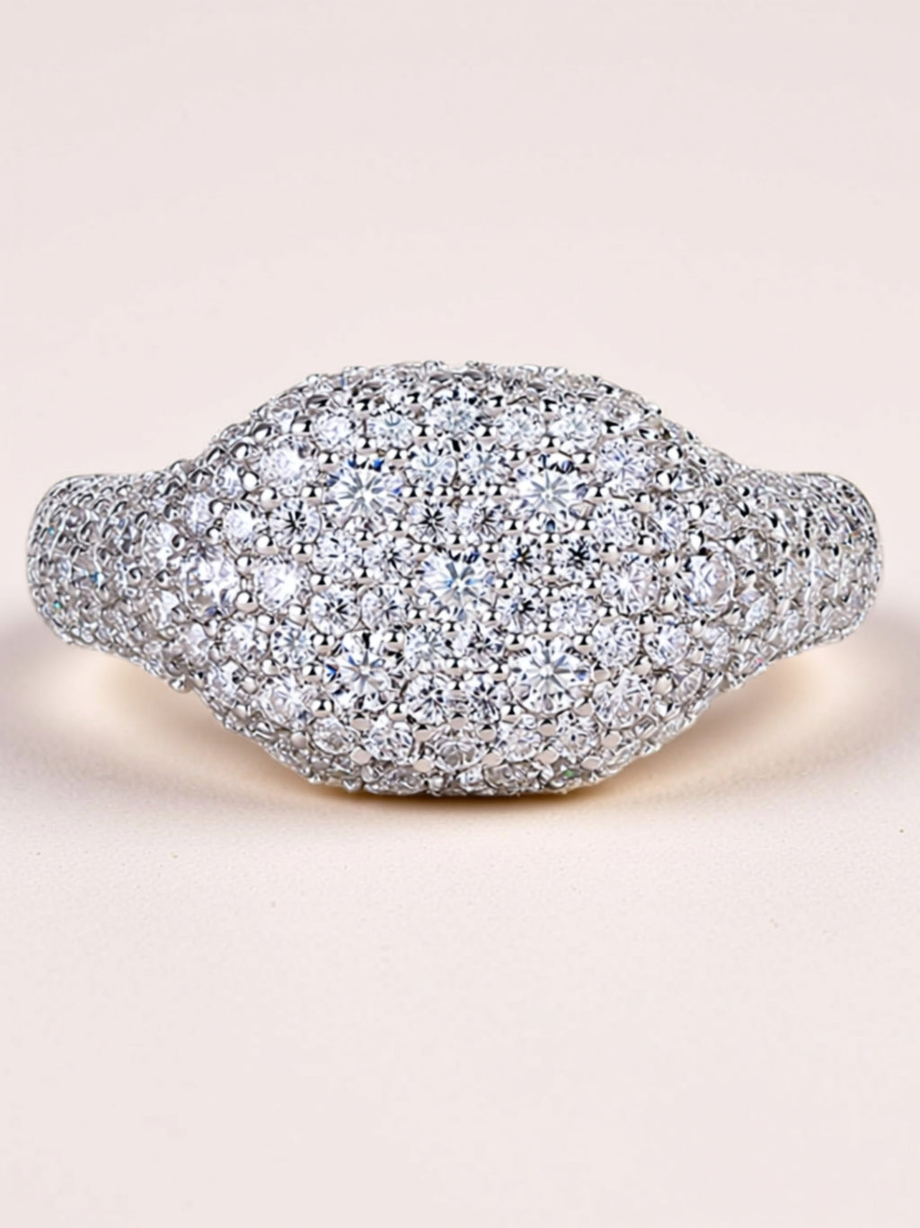 Pavé Moissanite Dome Ring in Platinum-Plated S925 Silver