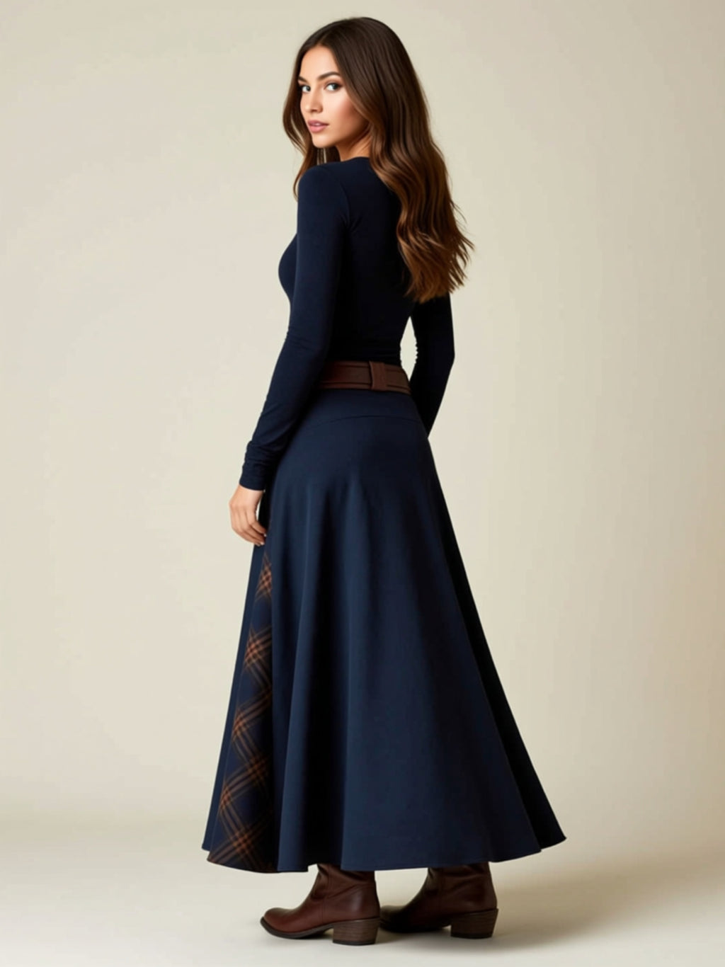 Vintage Buttoned Patchwork Maxi Dress with Pockets & Split Hem