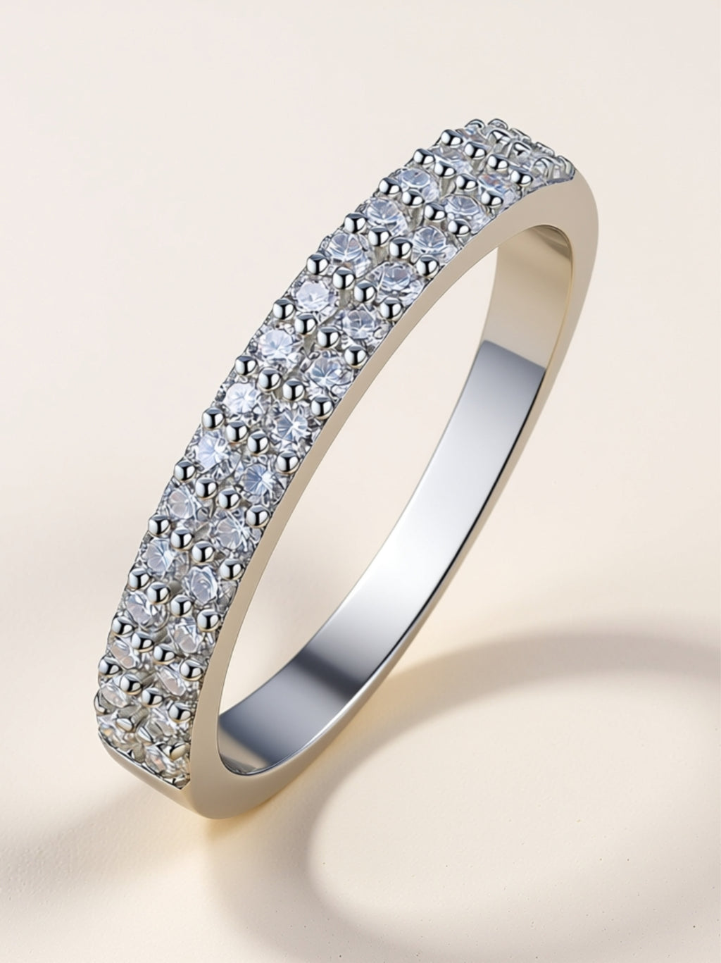 S925 Platinum‑Plated Double‑Row Moissanite Band