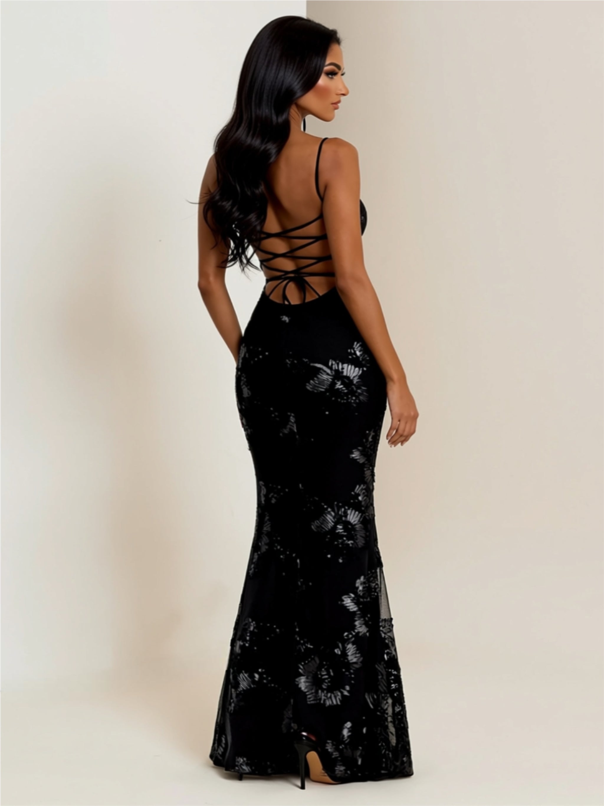 Embroidered Floral Lace Maxi Dress with Split Hem