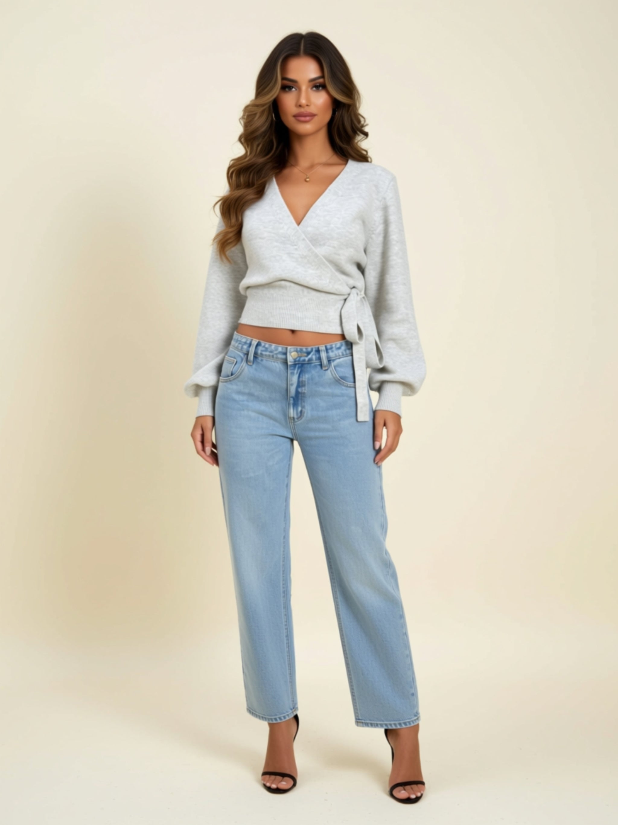 Cozy Wrap Tie Knit Sweater
