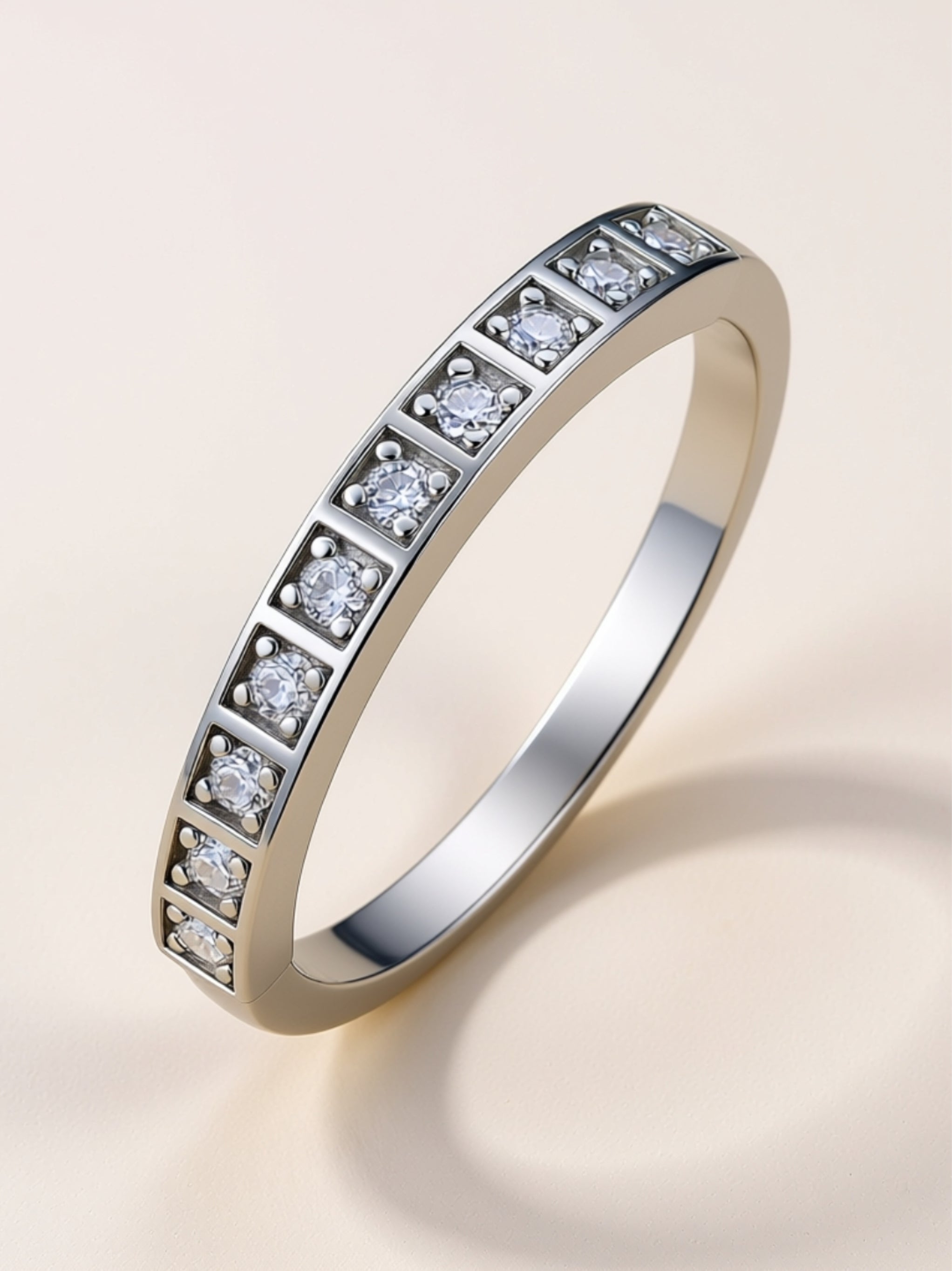 S925 Platinum‑Plated Channel‑Set Moissanite Band