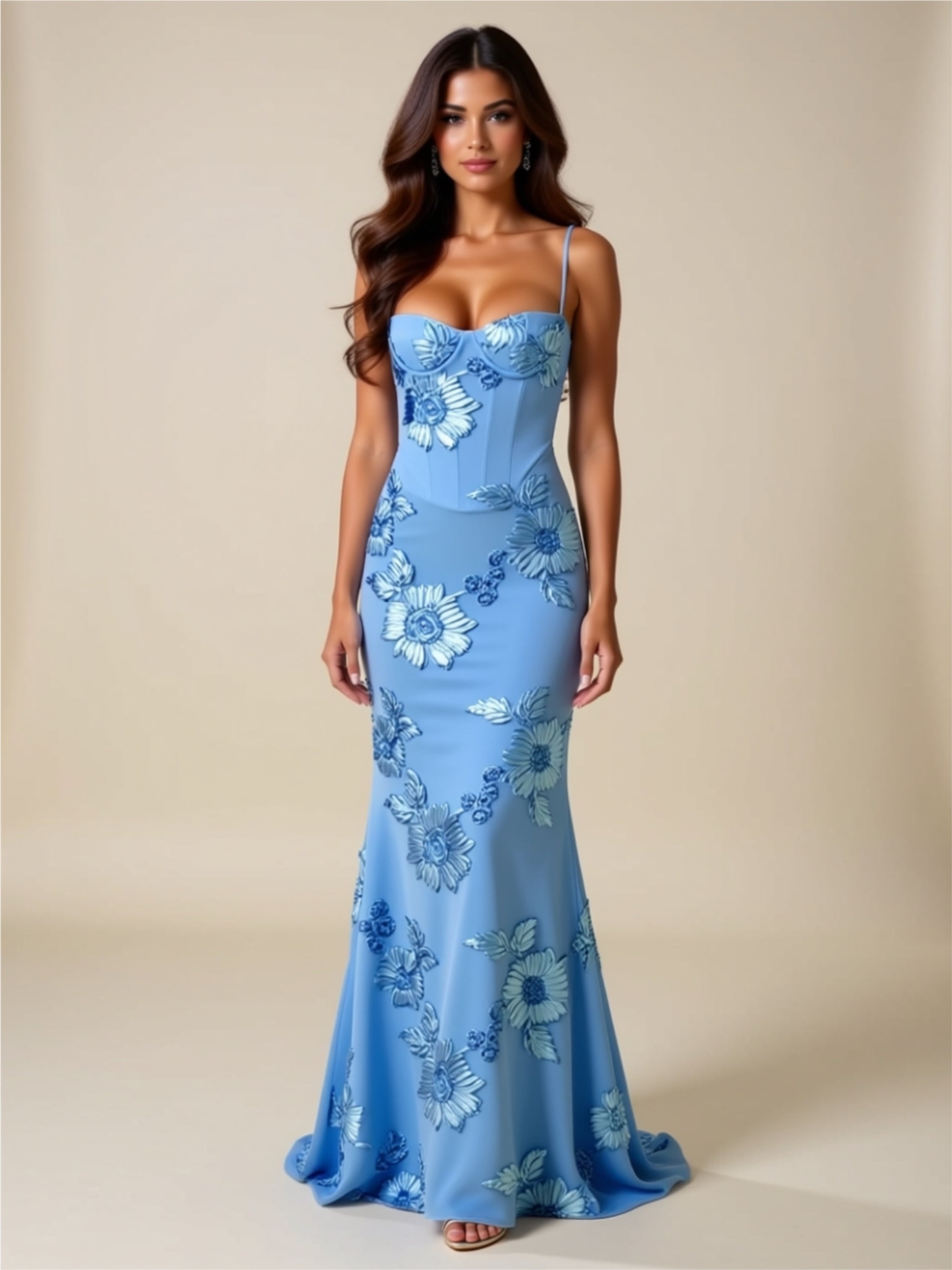 Embroidered Floral Lace Maxi Dress with Split Hem