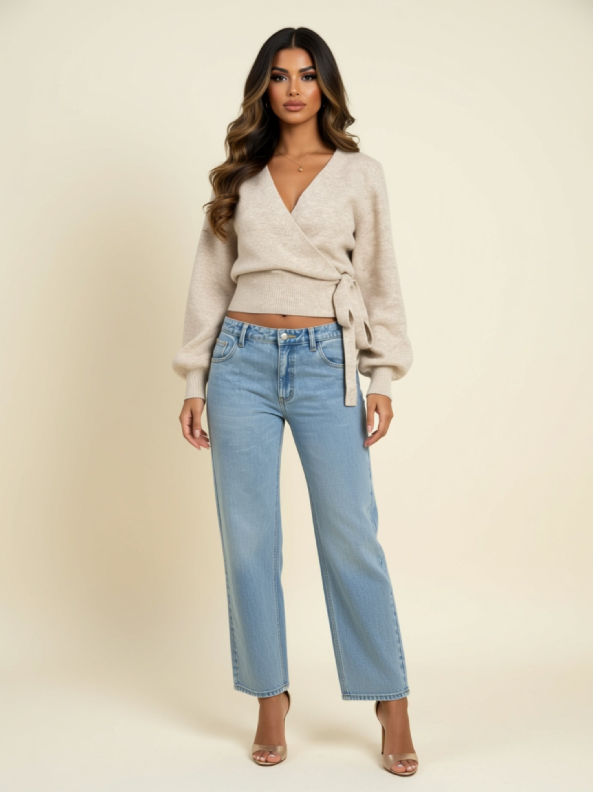 Cozy Wrap Tie Knit Sweater