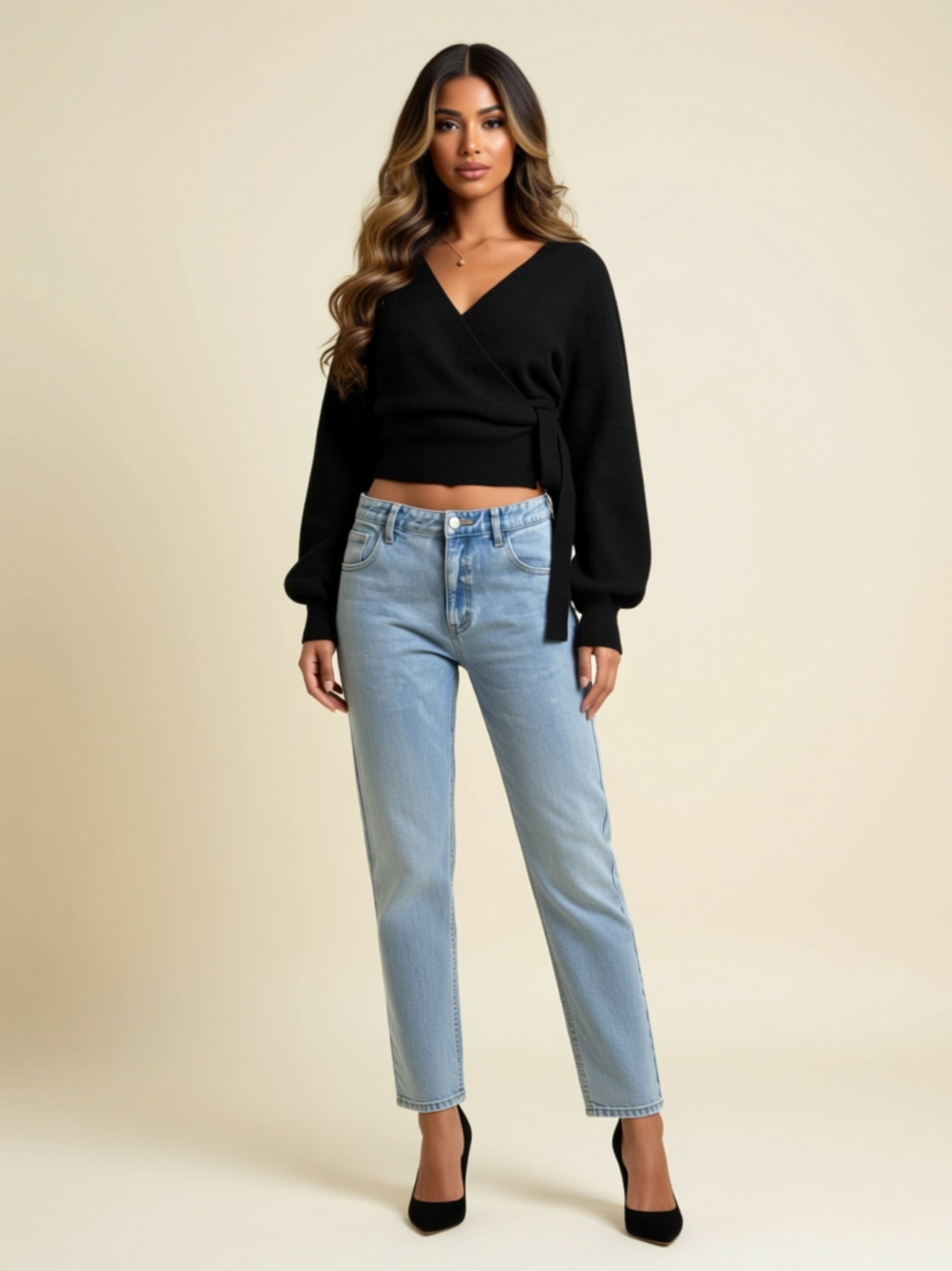 Cozy Wrap Tie Knit Sweater