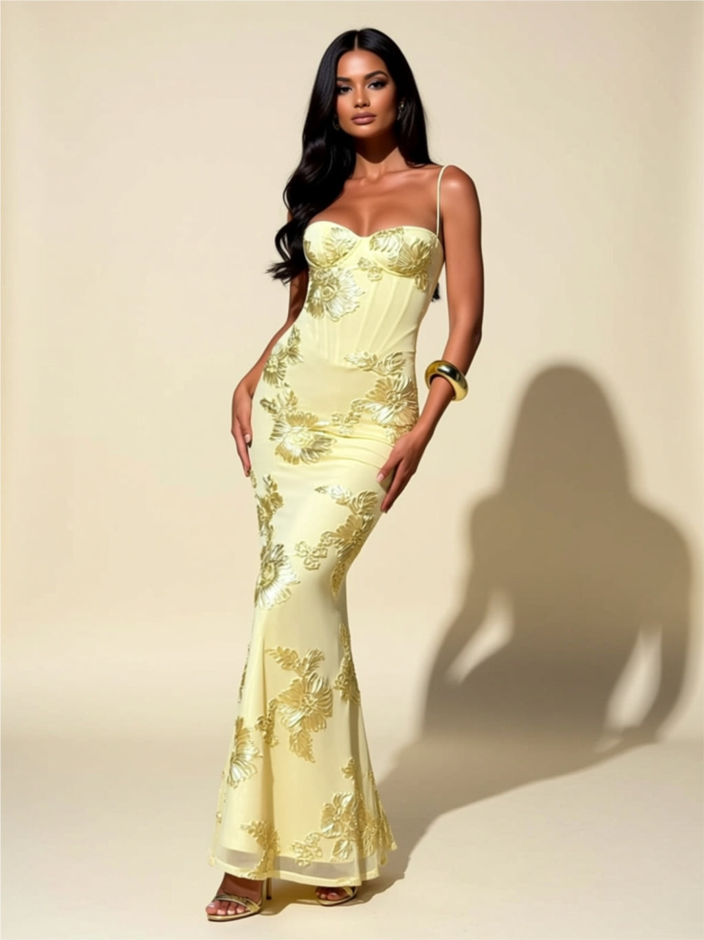 Embroidered Floral Lace Maxi Dress with Split Hem