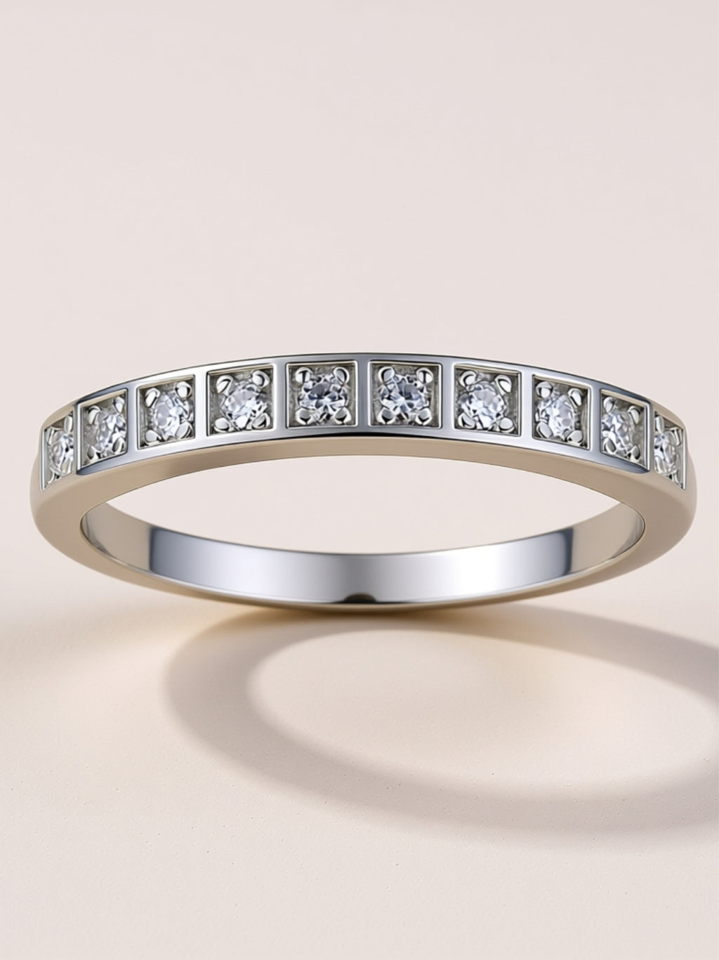 S925 Platinum‑Plated Channel‑Set Moissanite Band
