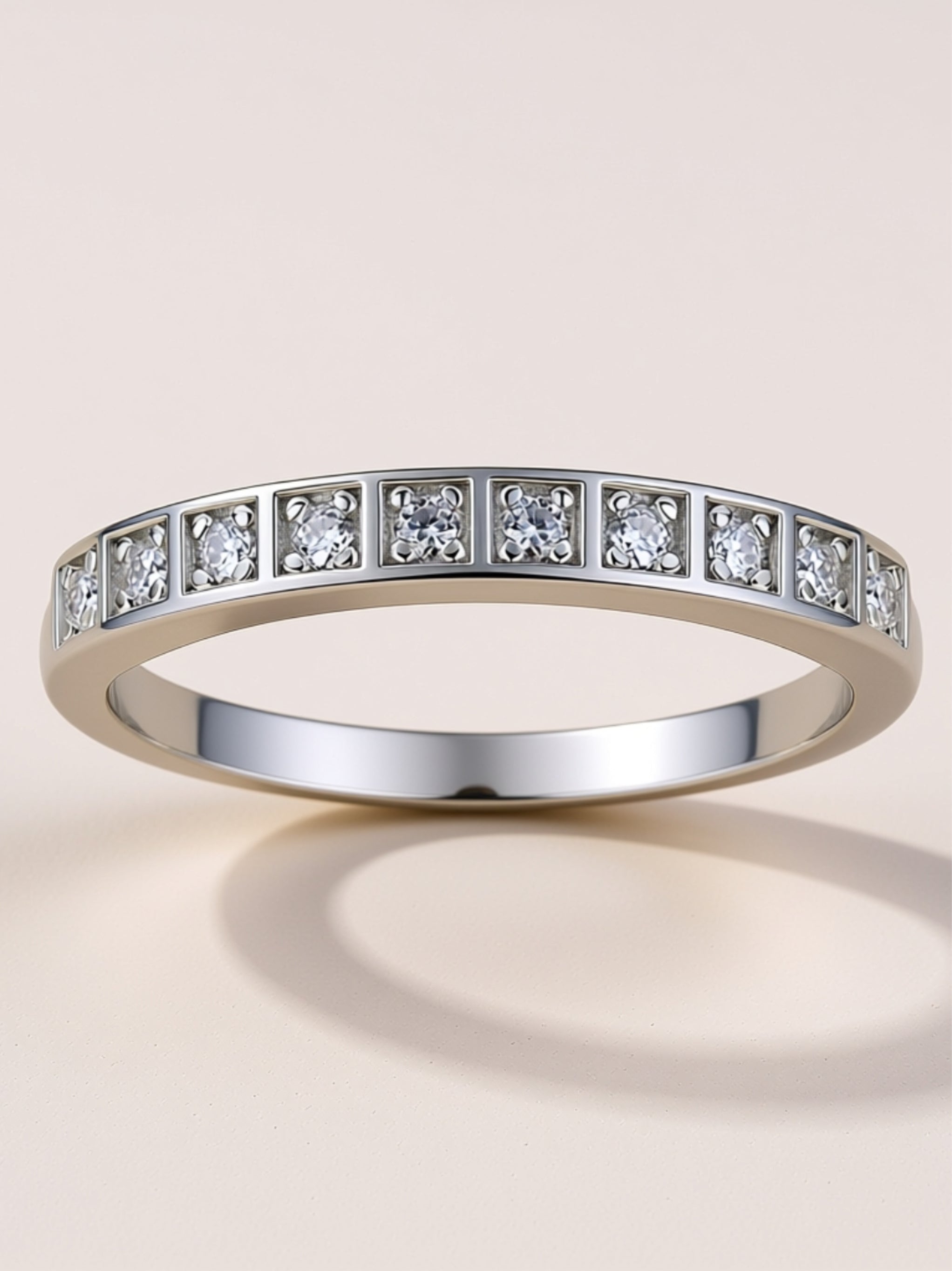 S925 Platinum‑Plated Channel‑Set Moissanite Band